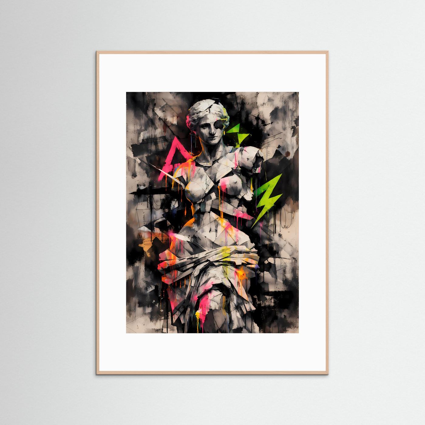 The Neon Venus | Luxuriöses Skulpturen Poster Bunt & Dunkel | Abstraktes Statue Kunstposter Hochformat