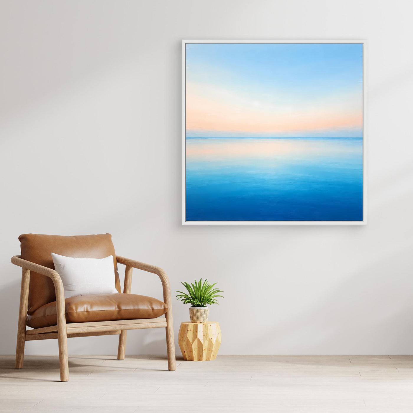 Leinwand Minimalistischer Meereshorizont im Pastelllicht | Abstraktes Ozean Wandbild