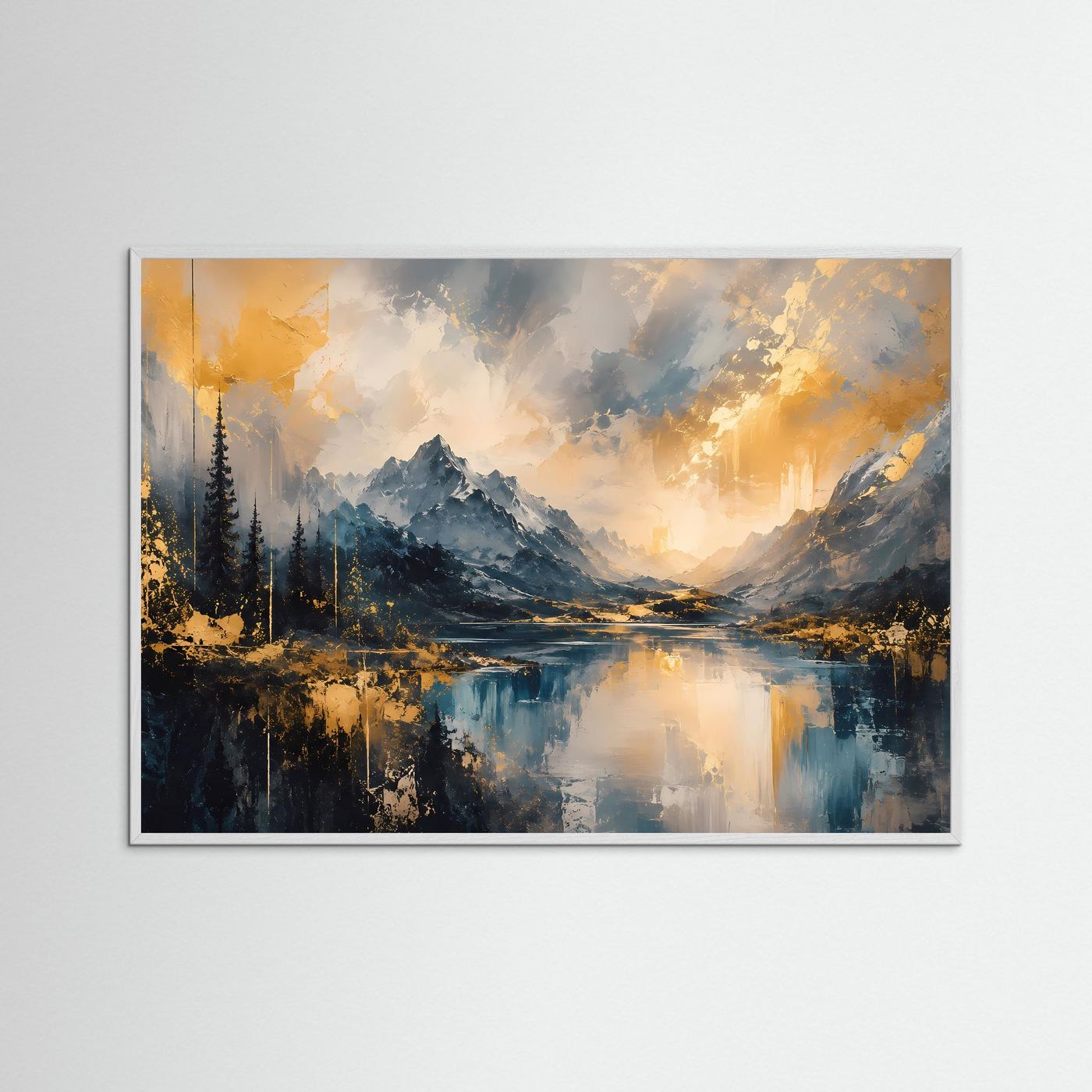 Abstrakte Berglandschaft in Blau & Gold | Modernes Natur Kunst Poster