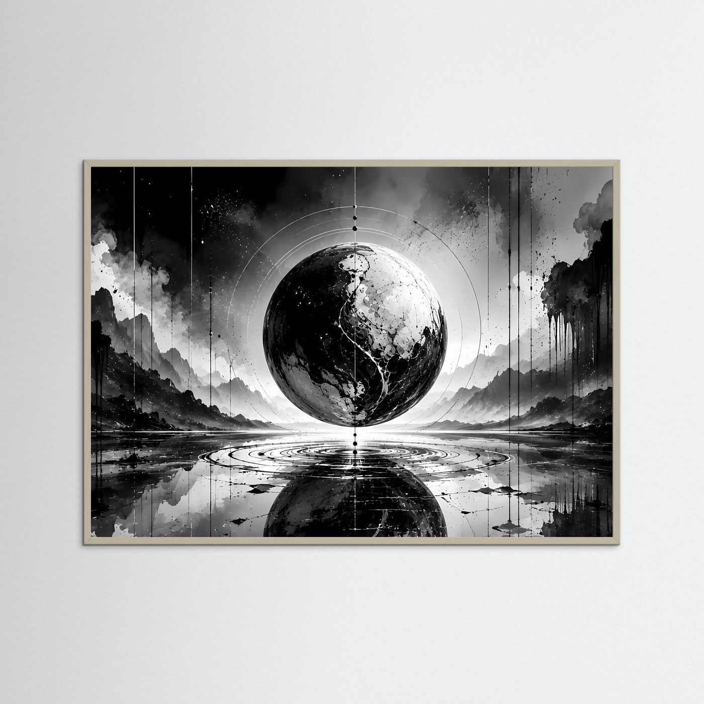 Schwarz Weiß Kugel Poster | Abstrakte Sphere Wandbild | Minimalistische Moderne Kunst | Monochrome Wall Art