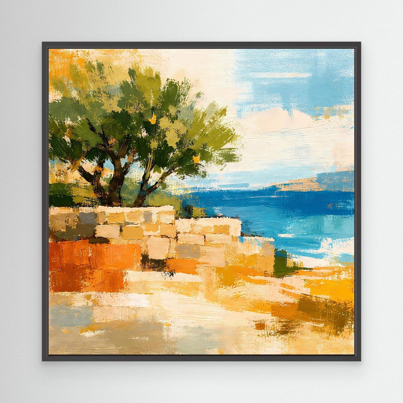 Leinwand Olivenbaum an der Mittelmeerküste | Abstraktes Natur Strand Wandbild