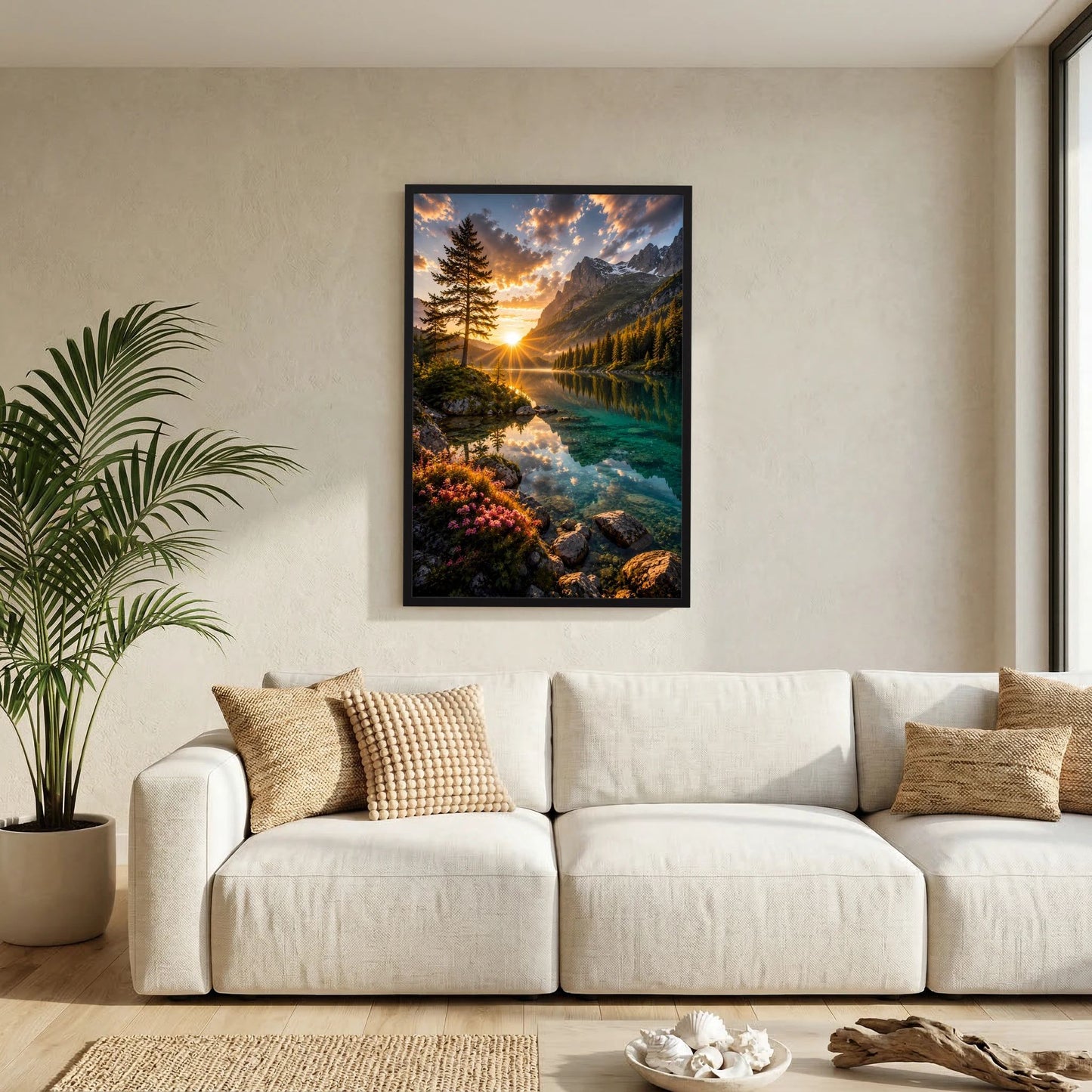 Bergsee im Sonnenuntergang | Alpenlandschaft mit Spiegelung | Poster Hochformat