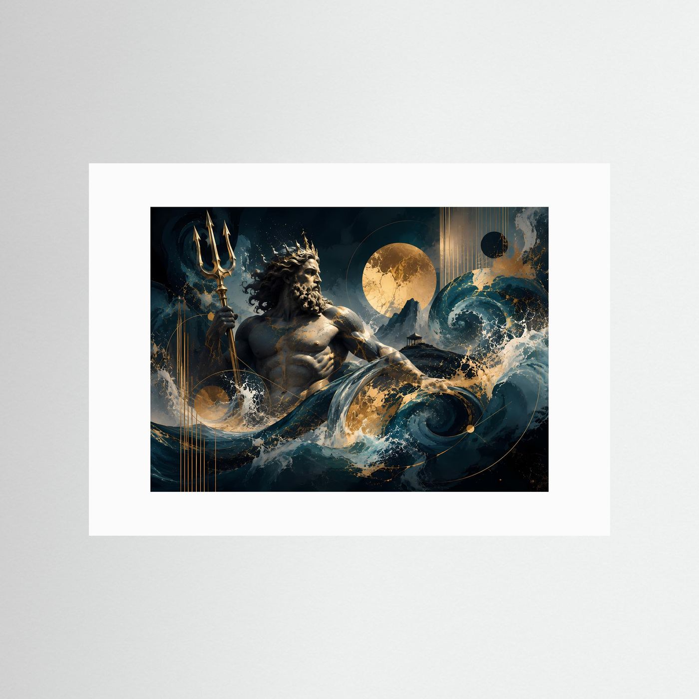 Poseidon – Herrscher der Meere | Abstrakte Mythologie in Blau & Gold
