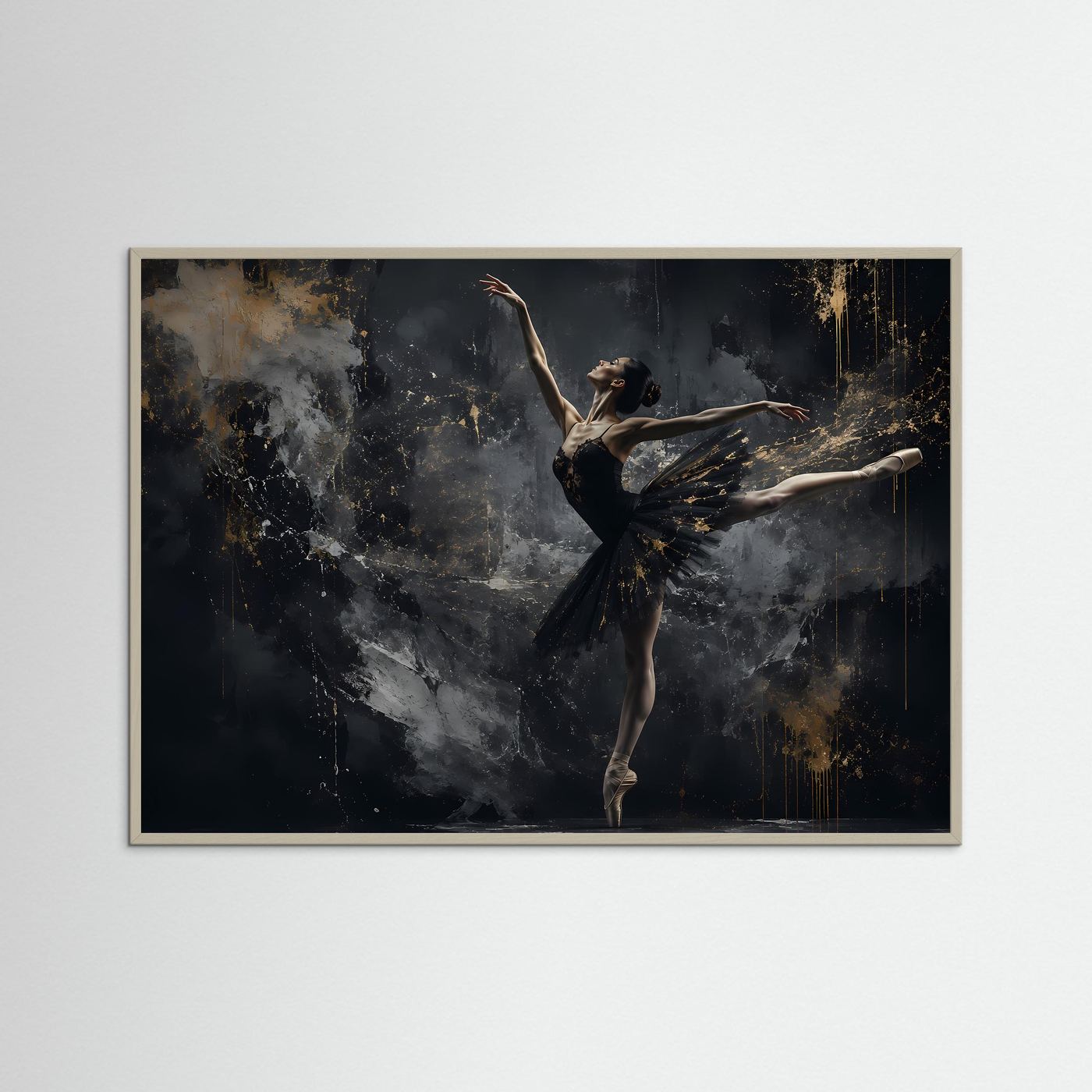 Elegante Ballerina in Schwarz & Gold | Moderne Tanzkunst Poster