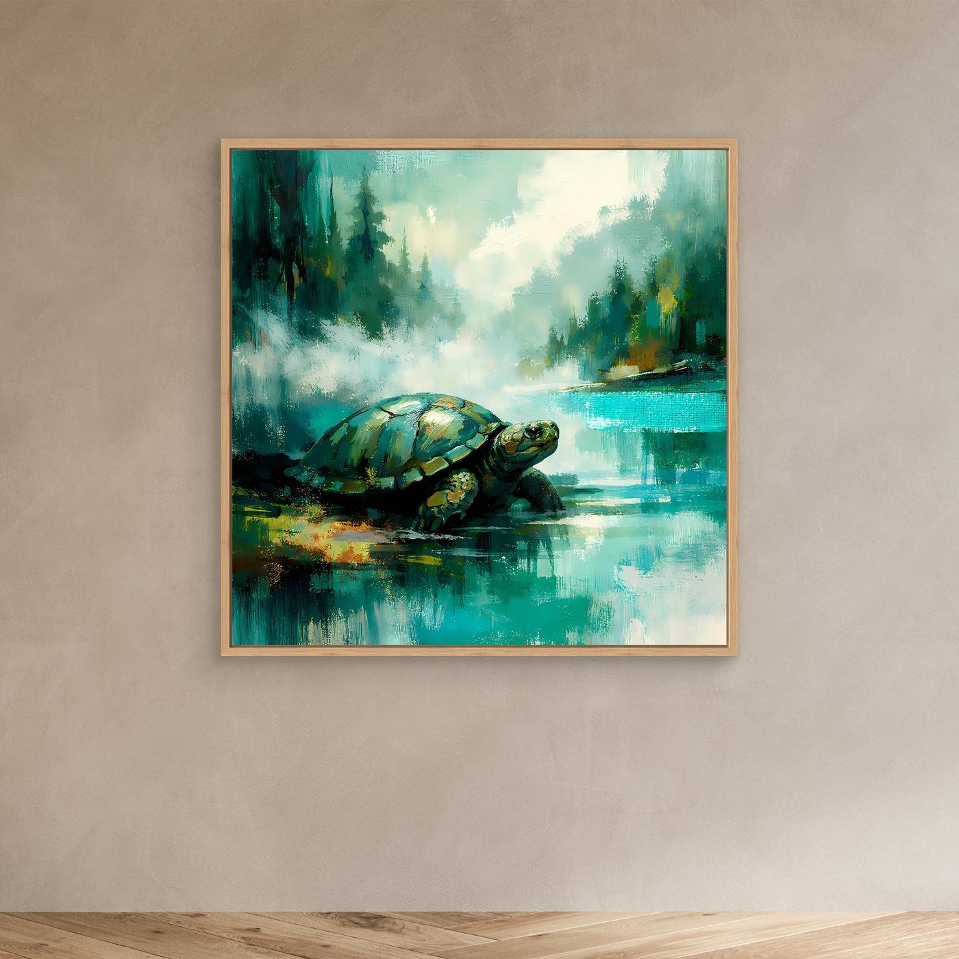 Leinwand Mystische Schildkröte am See | Abstraktes Natur & Tier Wandbild