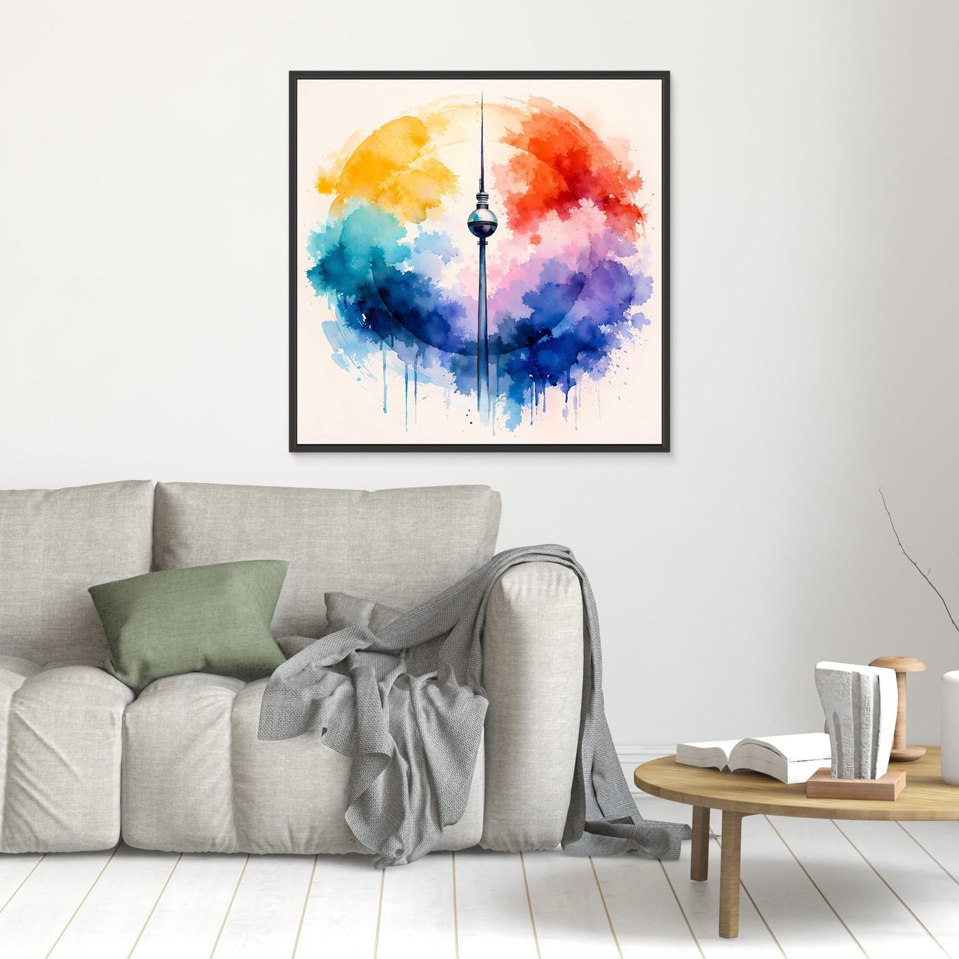Leinwand Berliner Fernsehturm | Abstraktes Aquarell‑Wolken Wandbild
