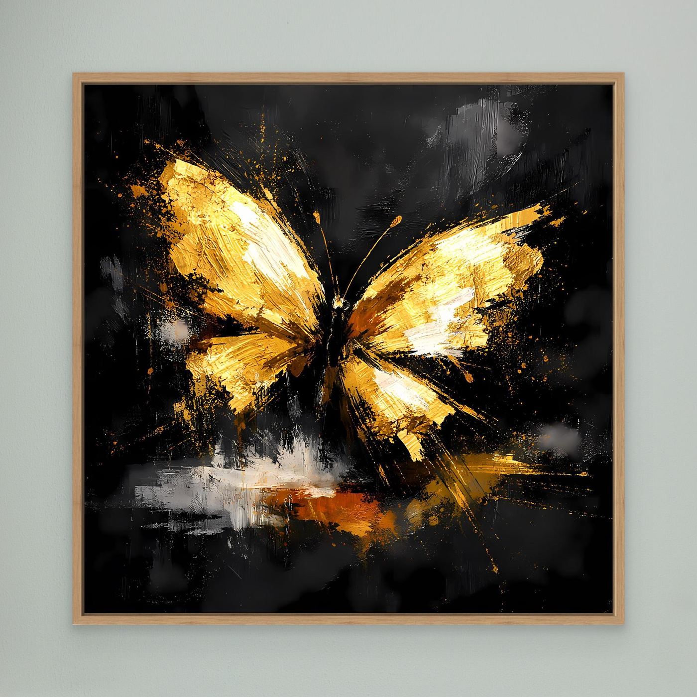 Leinwand Goldener Schmetterling Abstrakt | Modernes Insekten Wandbild Schwarz Gold