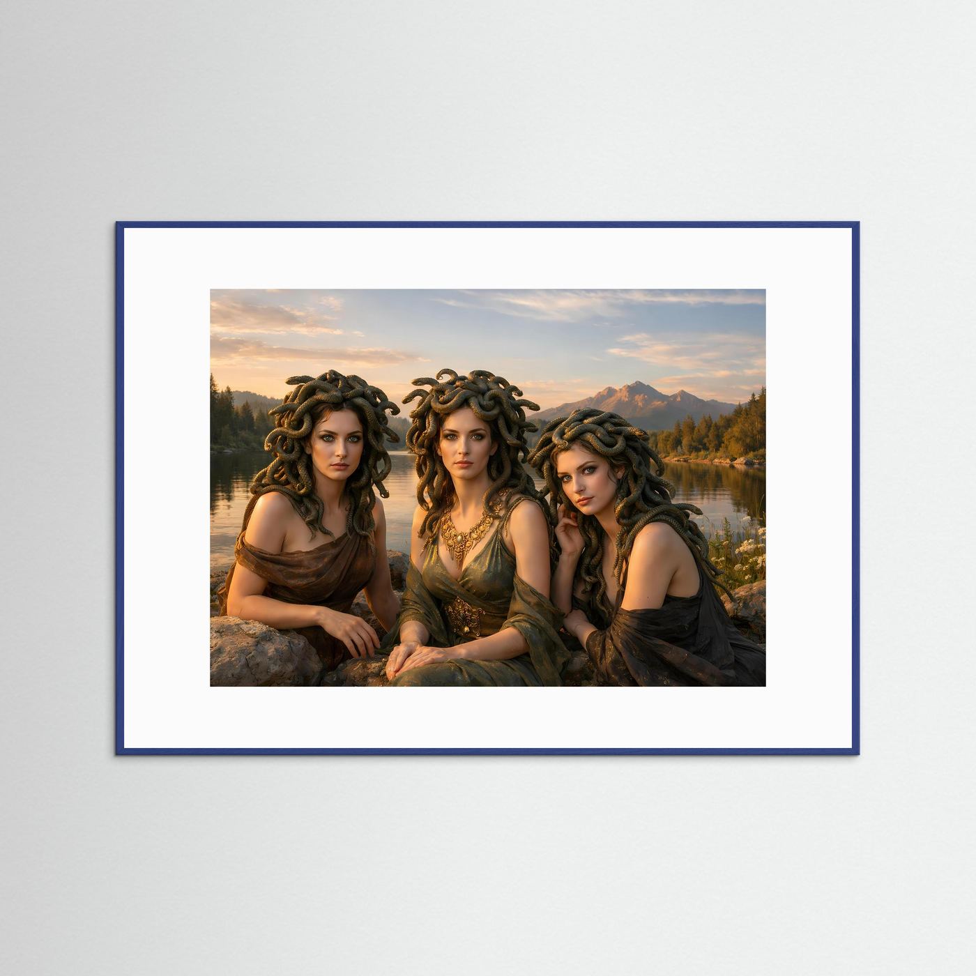 Die Schwestern der Medusa am See | Mythologische Fantasy & Natur Poster Querformat