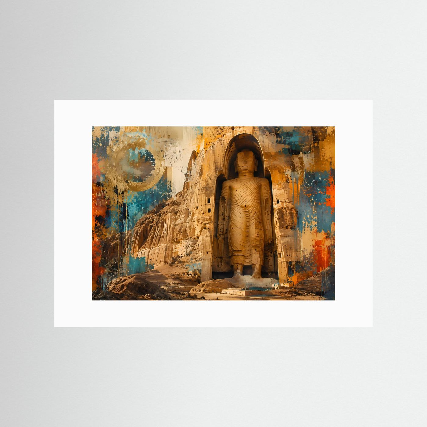 Bamiyan Buddha Poster | Abstrakte Buddhistische Wandkunst | Spirituelle Felsstatue | Modernes Zen Wandbild