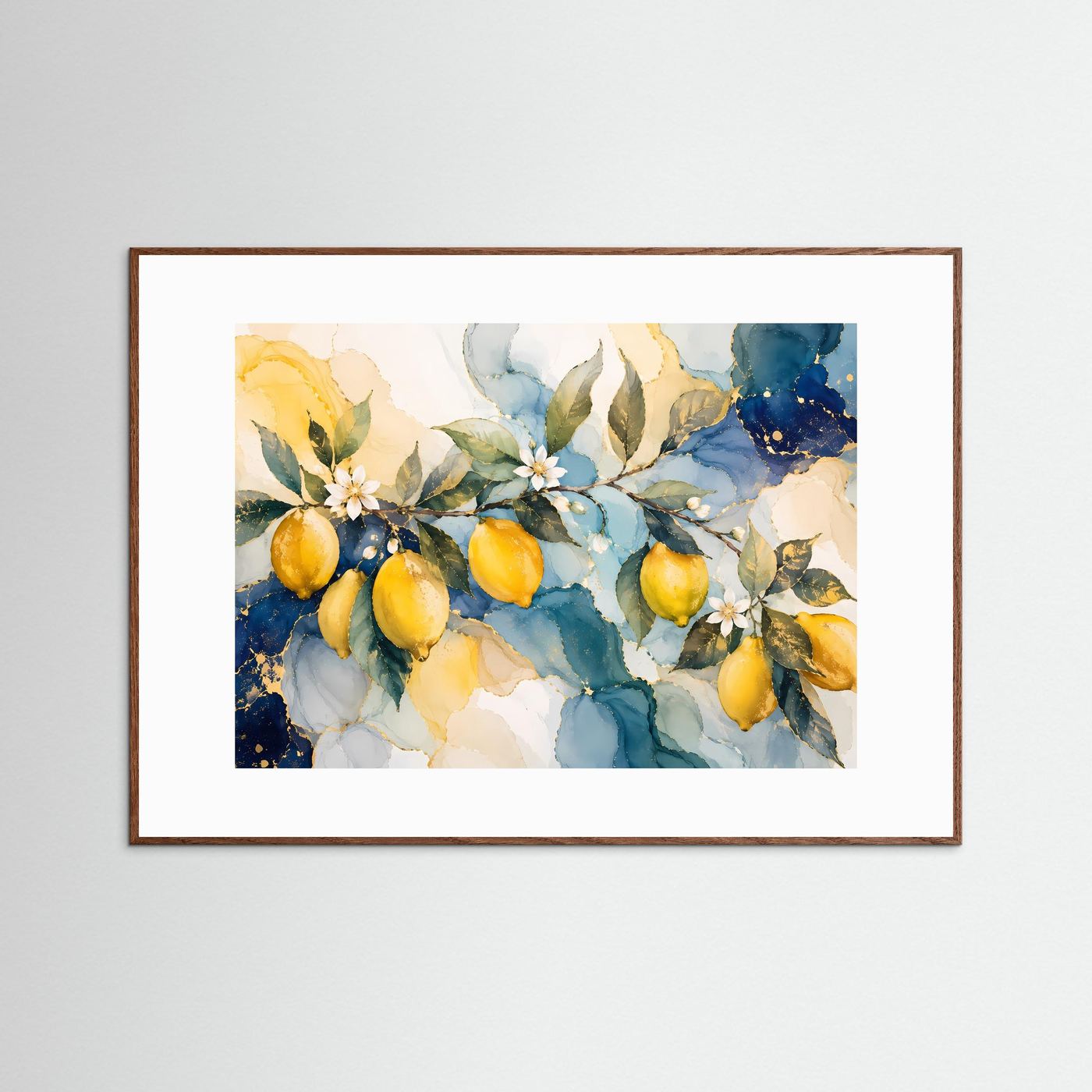 Zitronenzweige Poster | Mediterrane Zitronen Wandkunst | Botanische Alkohol Ink Kunst | Moderne Küche Leinwand | Italienisches Citrus Bild