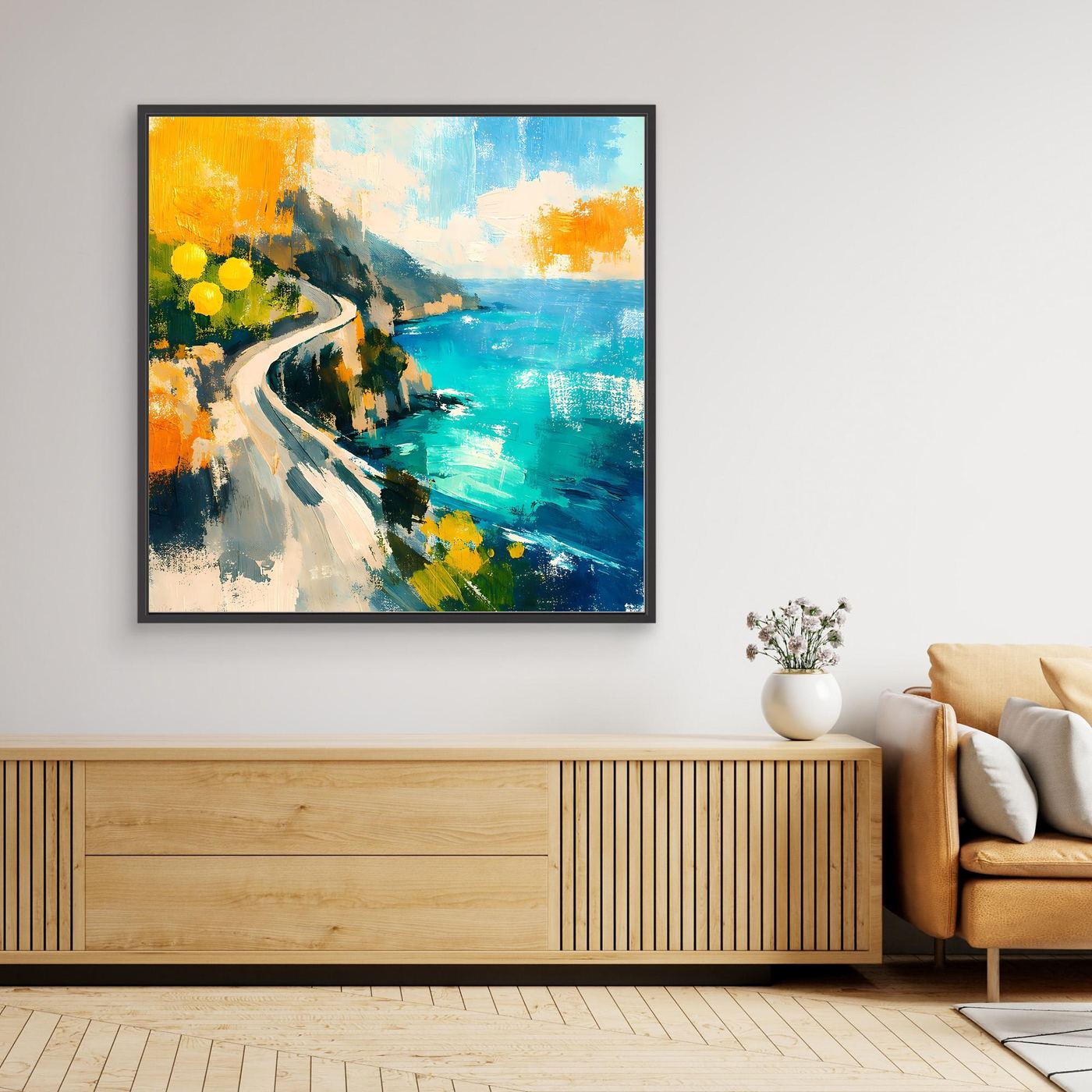 Leinwand Malerische Küstenstraße am Meer | Abstraktes Amalfi Wandbild