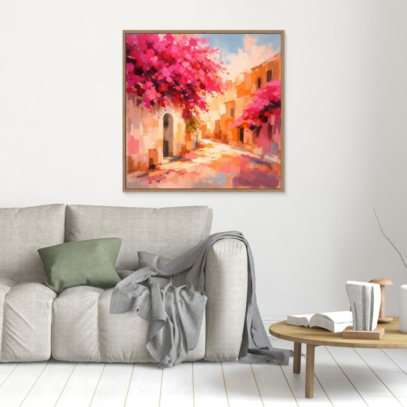 Leinwand Mediterrane Gasse im Blütenrausch | Abstraktes Italien Wandbild