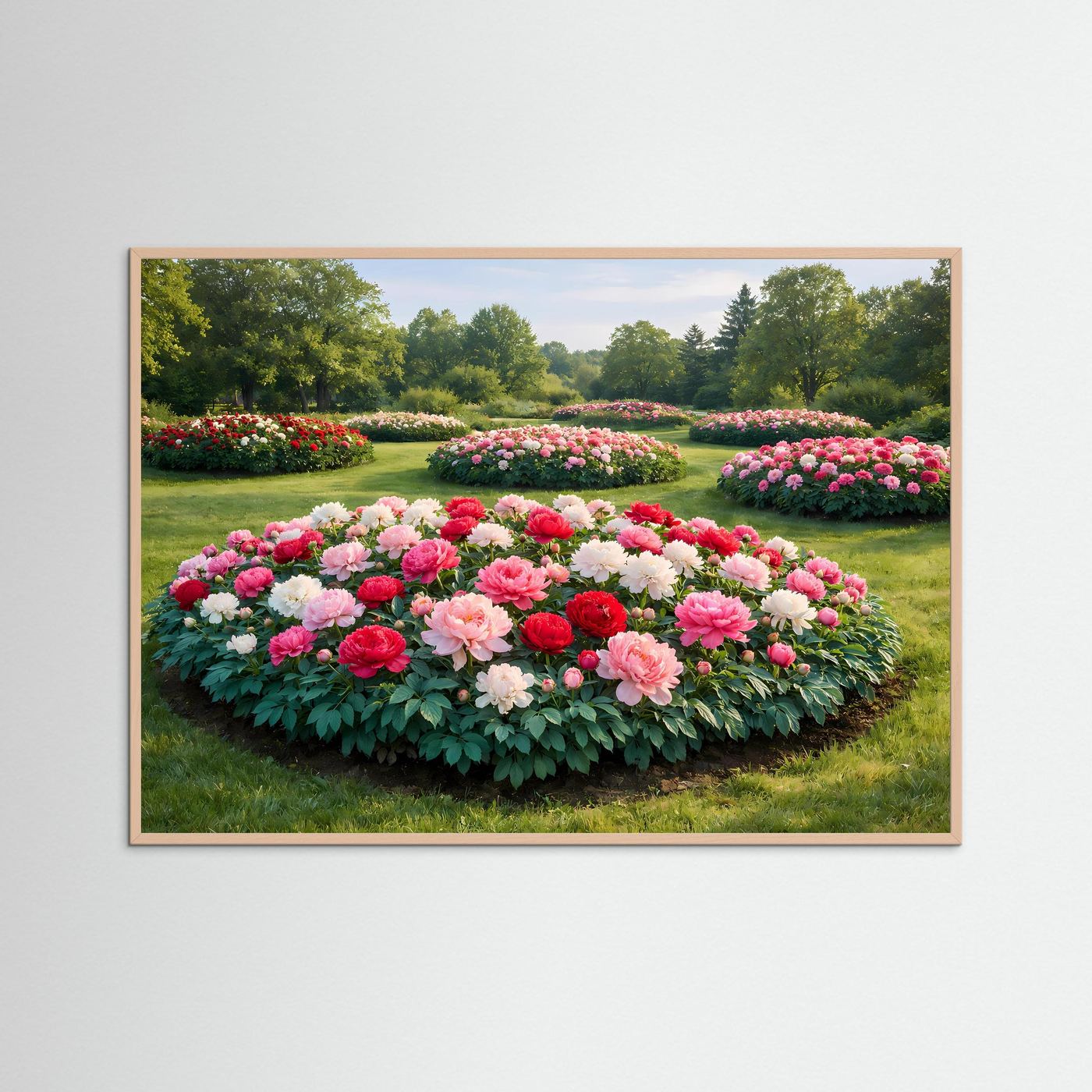 Prachtvolle Pfingstrosen-Beete im Park | Bunte Blütenpracht Natur Poster Querformat