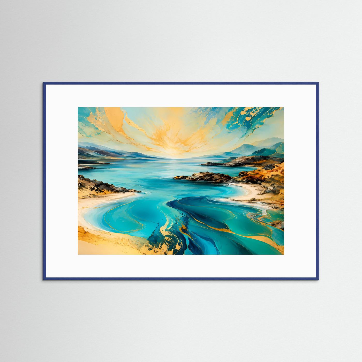 Abstrakte Küstenlandschaft Poster | Türkis Gold Meer Wandbild | Moderne Landschaftskunst mit Marmor-Effekt