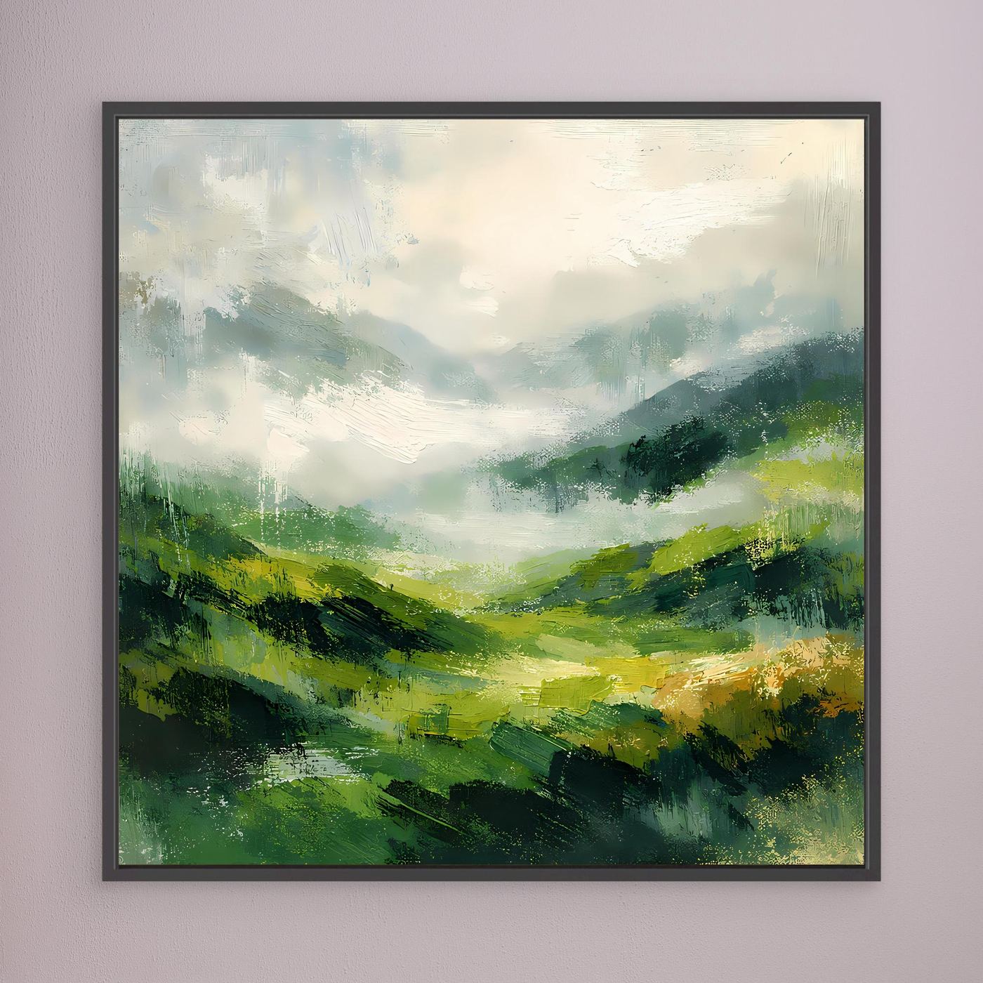 Leinwand Abstraktes Hügellandschaft Gemälde | Modernes Grünes Tal Wandbild Natur