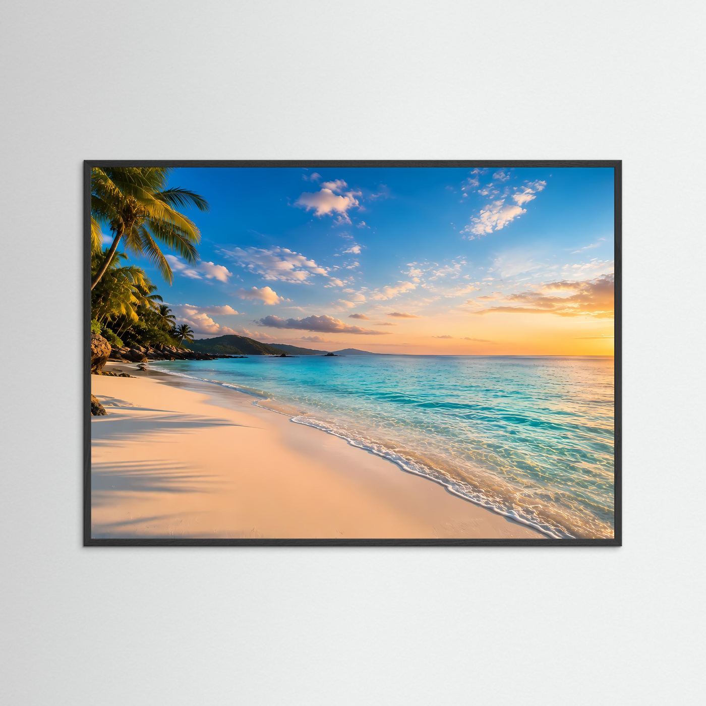 Tropischer Strand bei Sonnenuntergang | Türkises Meer & Palmenparadies