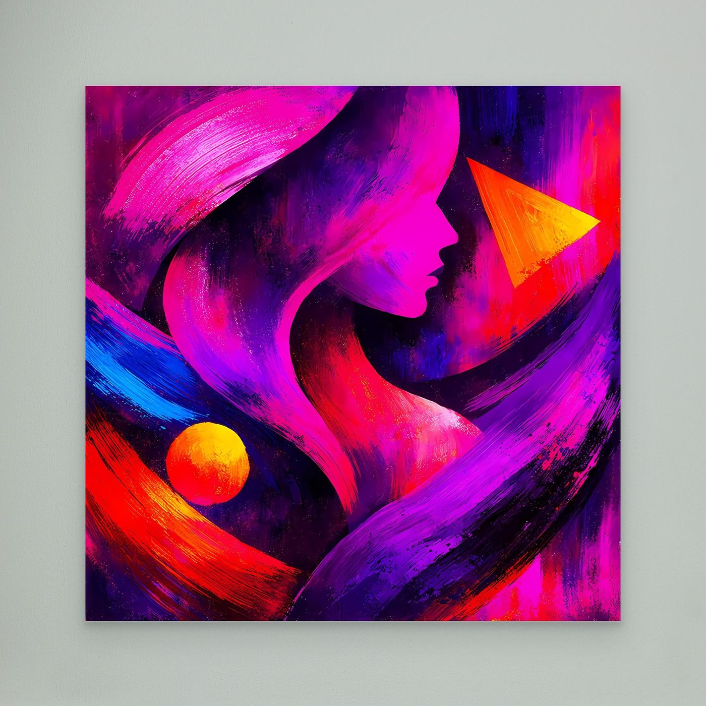 Neon-Pop-Art Leinwandbild: abstrakte Frauensilhouette, ohne Rahmen