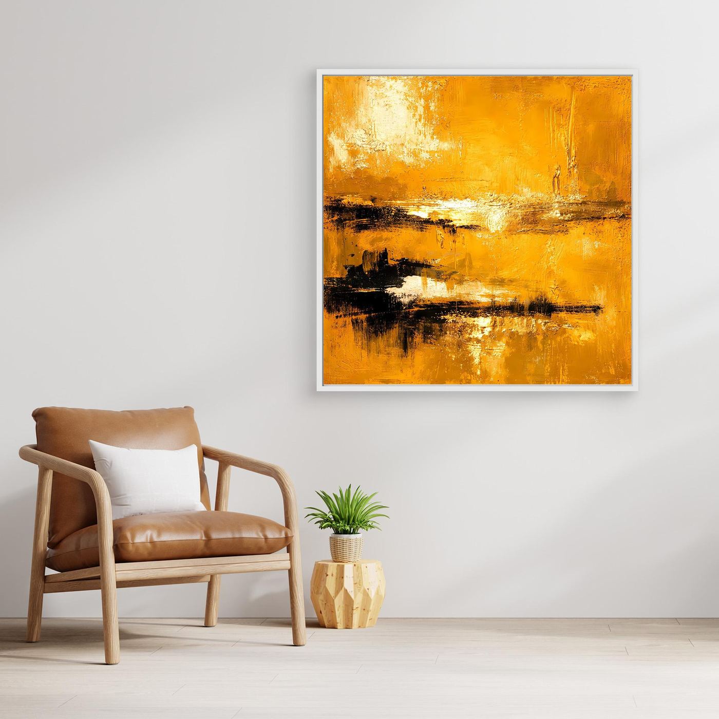 Leinwand Abstrakte Goldlandschaft am See | Modernes Elegantes Horizont Wandbild