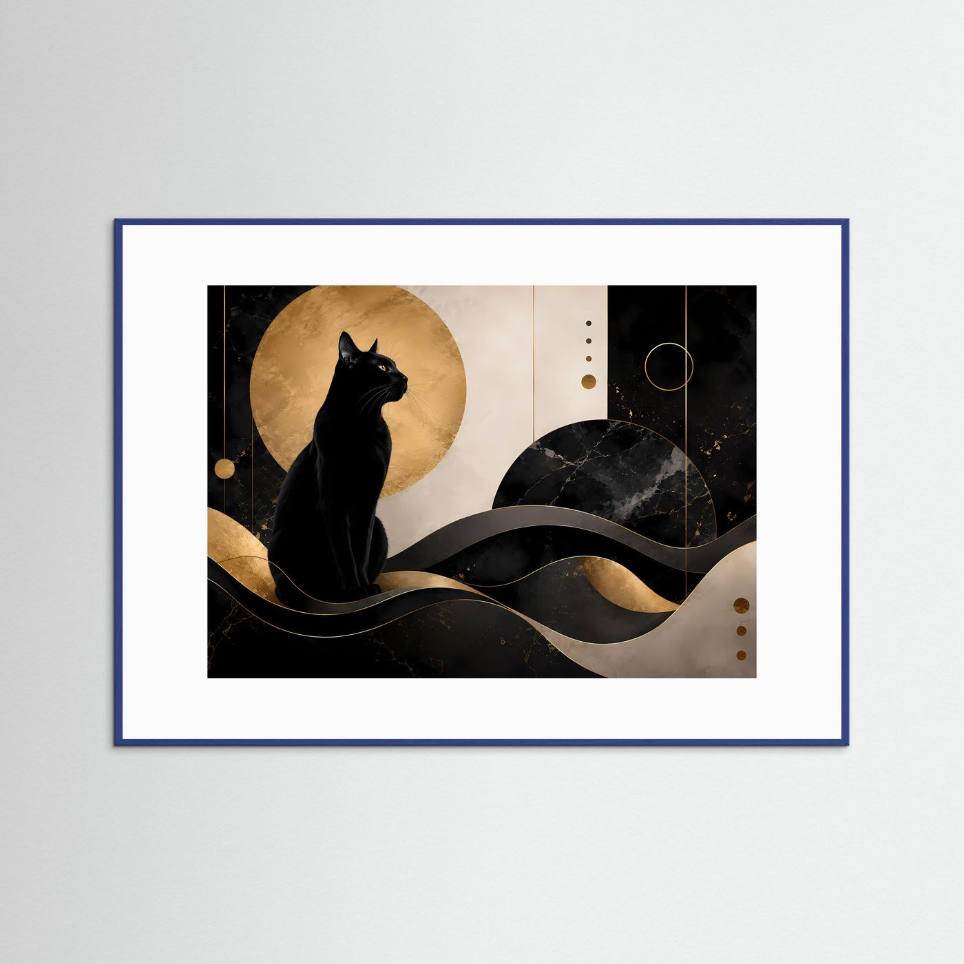 Schwarze Katze in Gold & Schwarz | Elegante abstrakte Katzenkunst