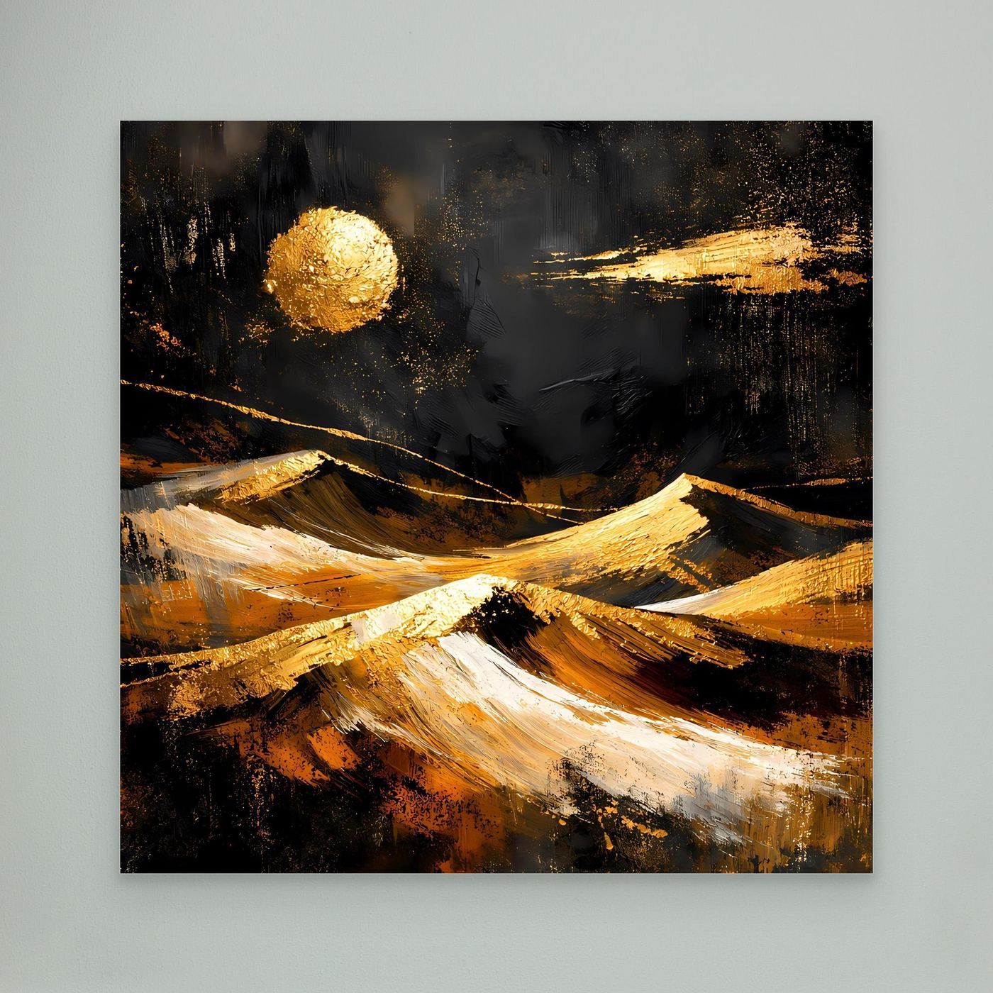 Leinwand Goldene Wüstenlandschaft bei Nacht | Abstraktes Dünen Wandbild Modern