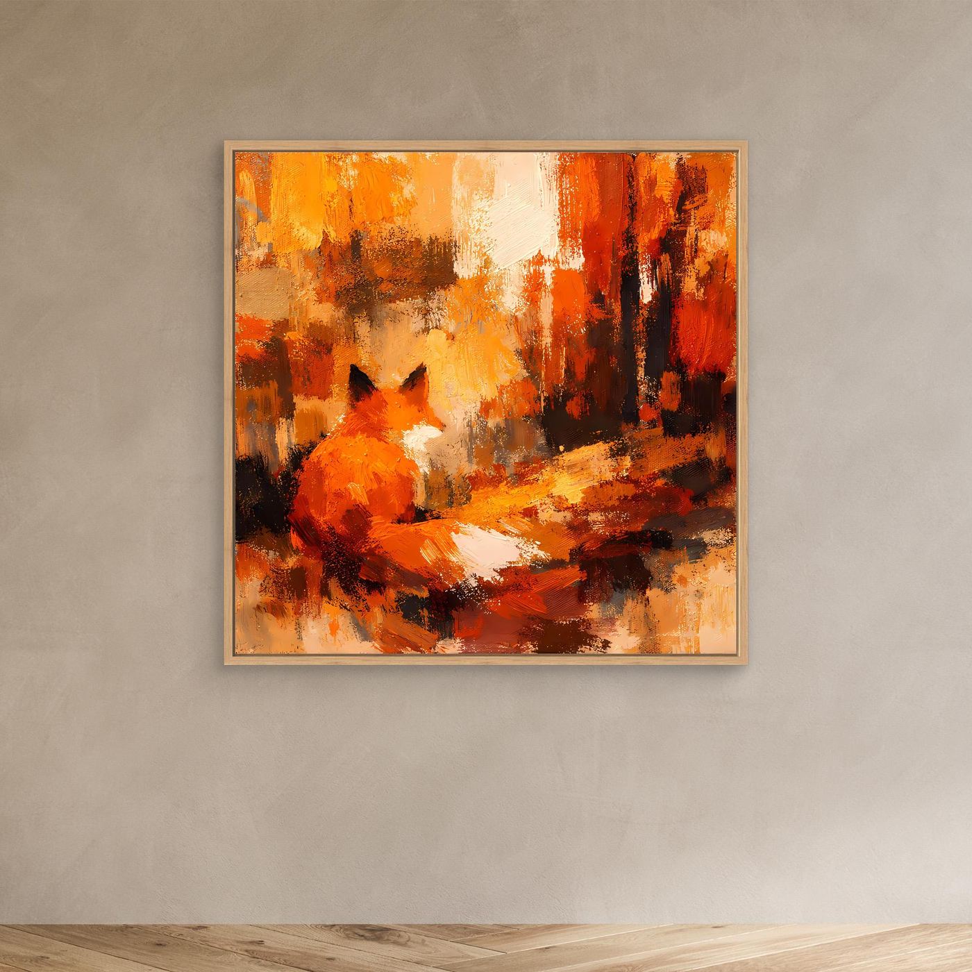 Premium Leinwand Abstrakter Fuchs im Wald | Modernes Kunst Poster Herbstliche Wanddeko