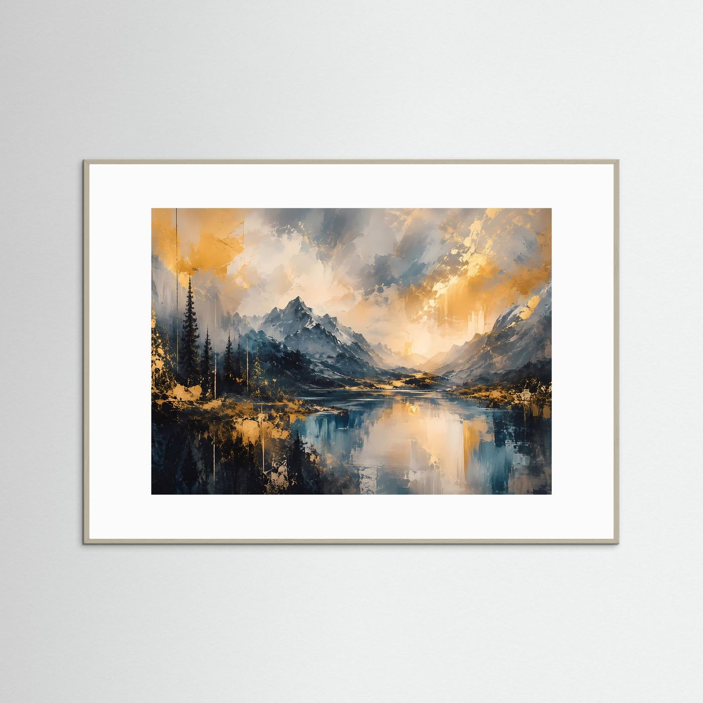 Abstrakte Berglandschaft in Blau & Gold | Modernes Natur Kunst Poster