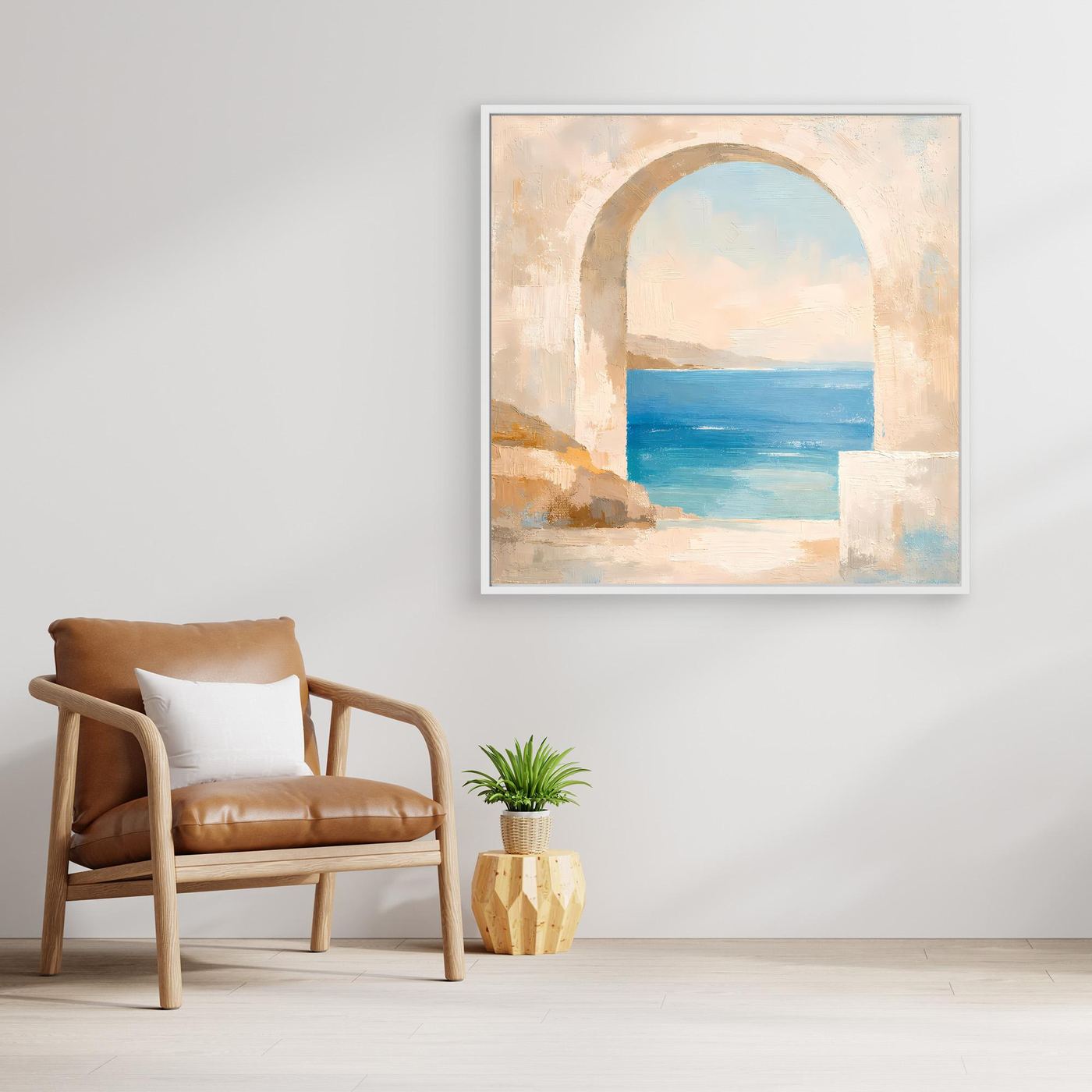 Leinwand Mediterraner Torbogen mit Meerblick | Abstraktes Ozean Wandbild