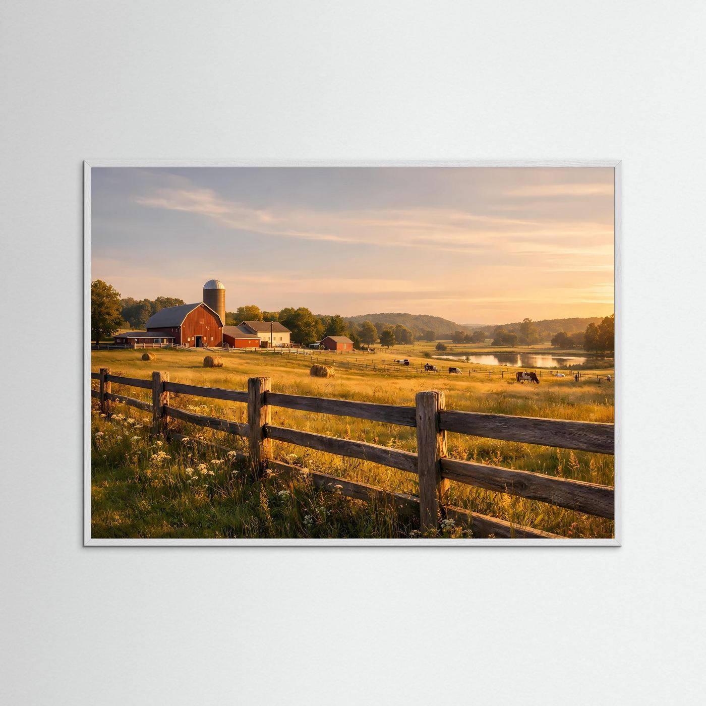 Idyllischer Bauernhof im goldenen Abendlicht | Ländliches Panorama Poster Querformat