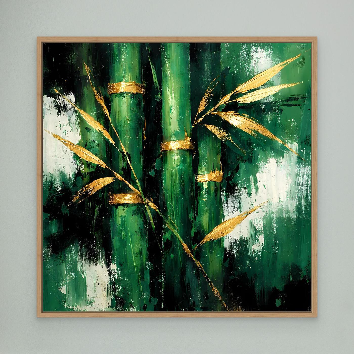 Leinwand Abstraktes Bambus Gemälde in Grün und Gold | Modernes Natur Wandbild