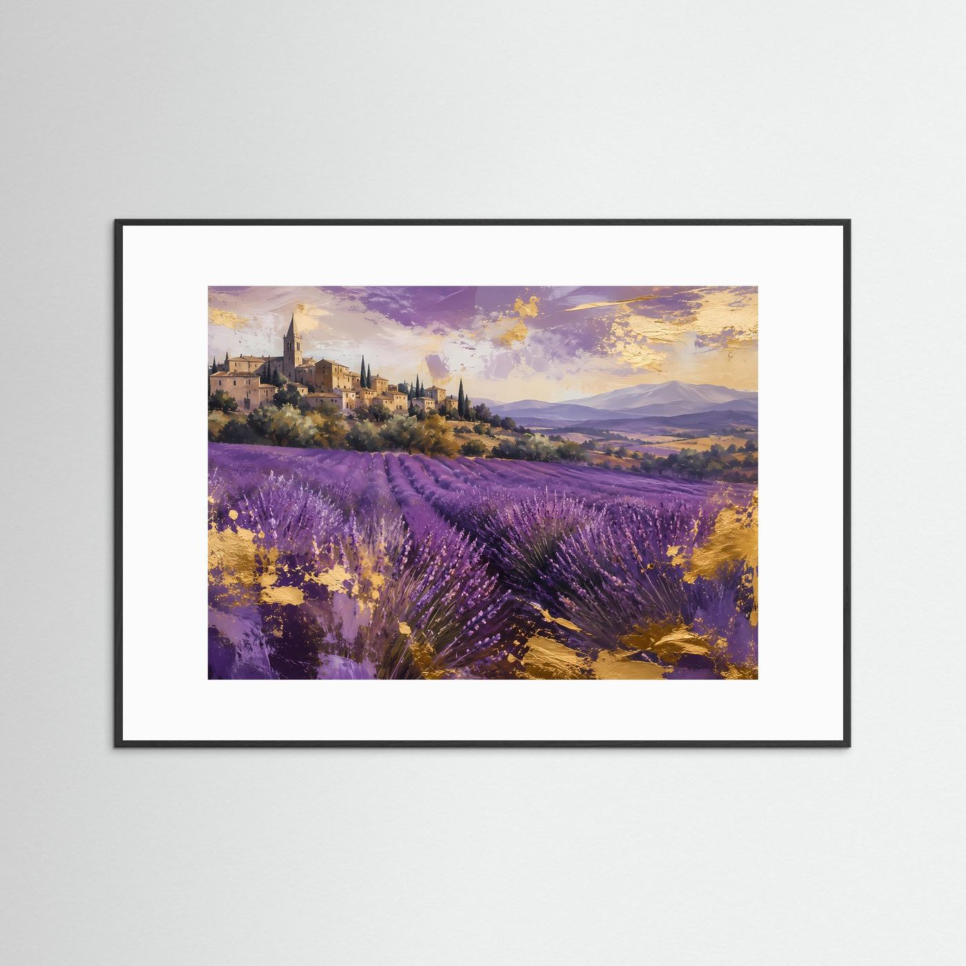 Lavendelfeld in der Provence mit Goldakzenten | Mediterrane Landschaftskunst in Violett