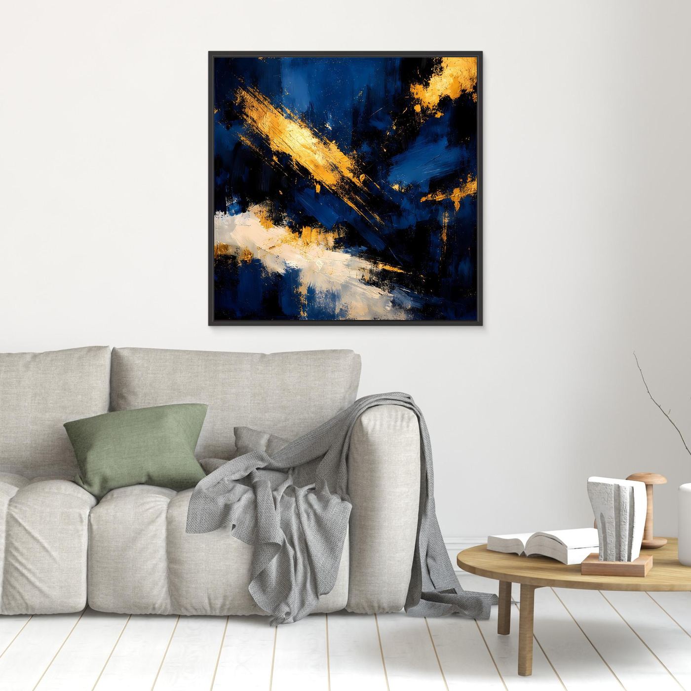 Leinwand Abstraktes Universum in Dunkelblau und Gold | Modernes Expressionistisches Wandbild