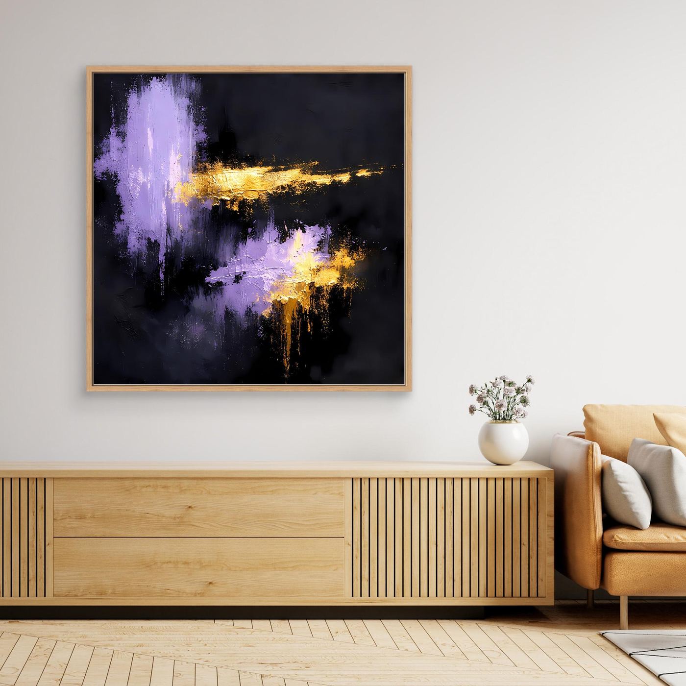 Leinwand Elegante Lila Nuancen und Gold | Modernes Abstraktes Expressionismus Wandbild