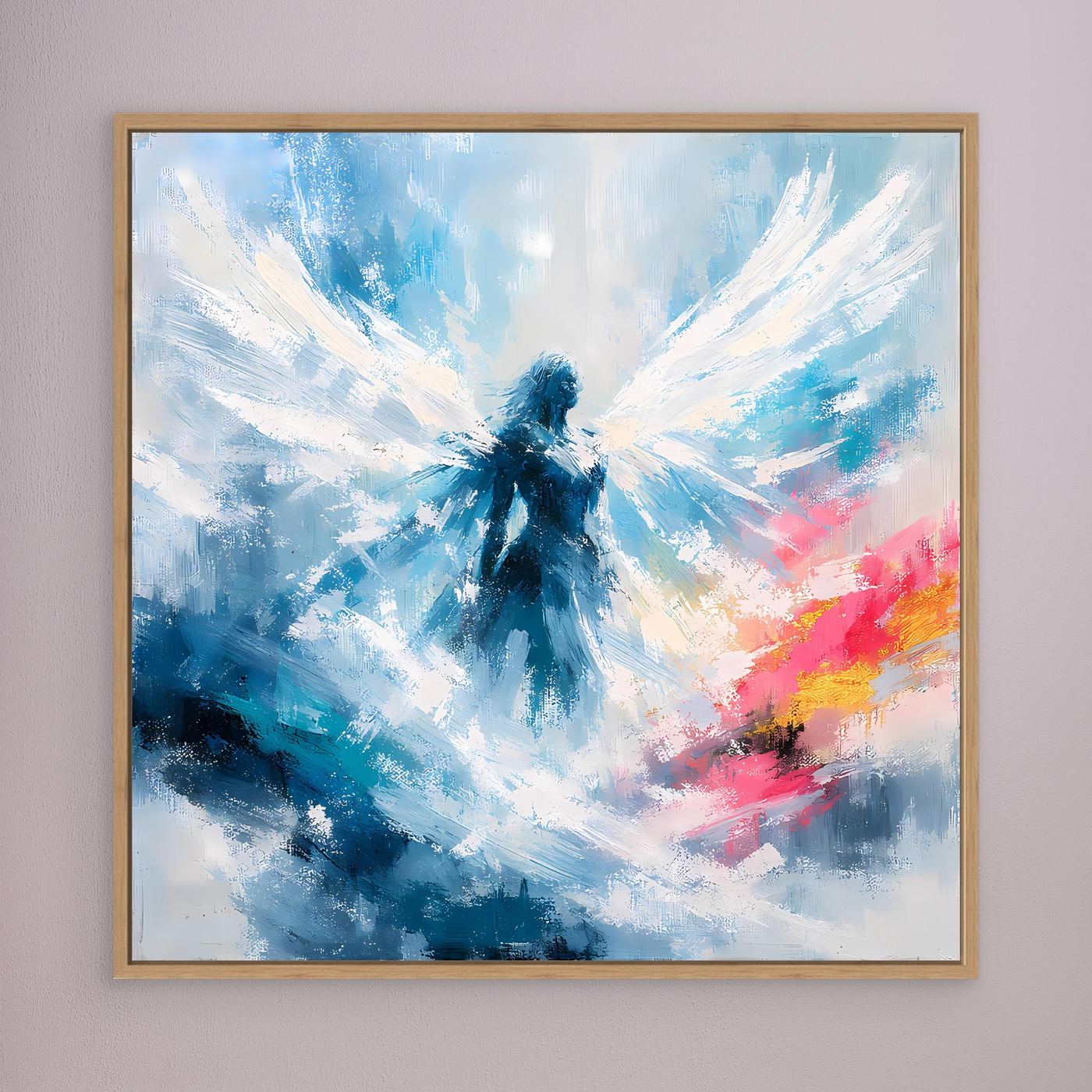 Leinwand Abstrakter Engel in Blau und Weiß | Modernes Wandbild auf echter Leinwand