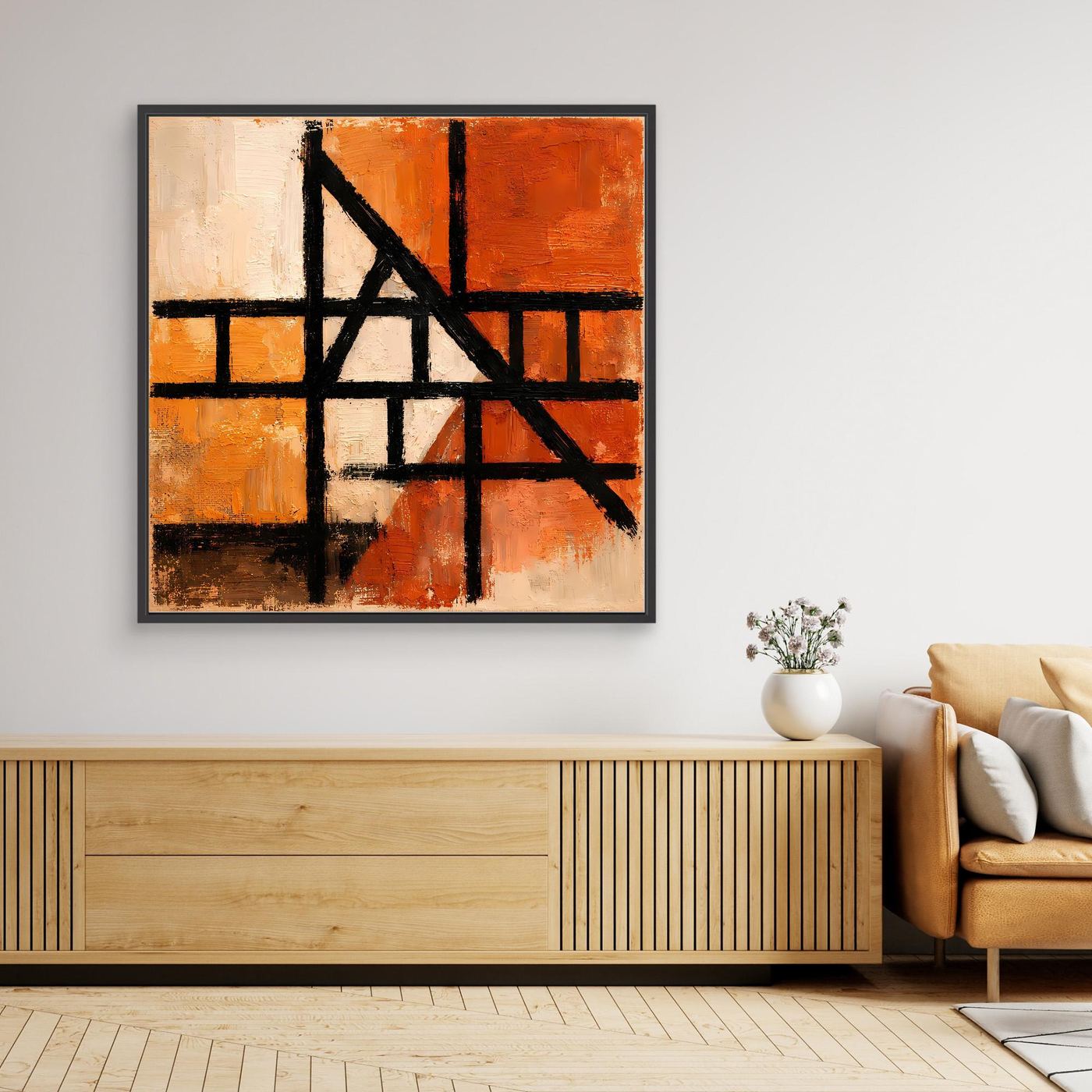 Leinwand Geometrische Linien auf Terrakotta | Abstraktes Modernes Wandbild