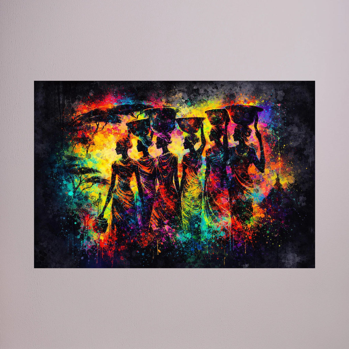 Kunstdruck-Poster: farbige Silhouetten afrikanischer Frauen vor dunklem Hintergrund