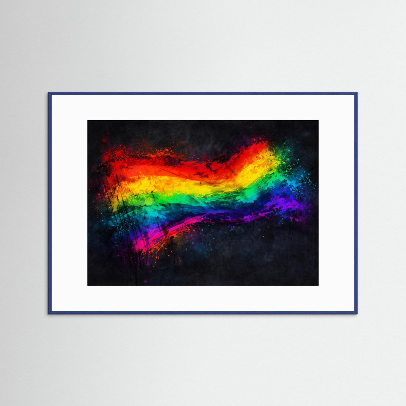 Dynamische Regenbogenflagge im Farbexplosion-Stil | Rainbow Pride Kunst Poster Querformat