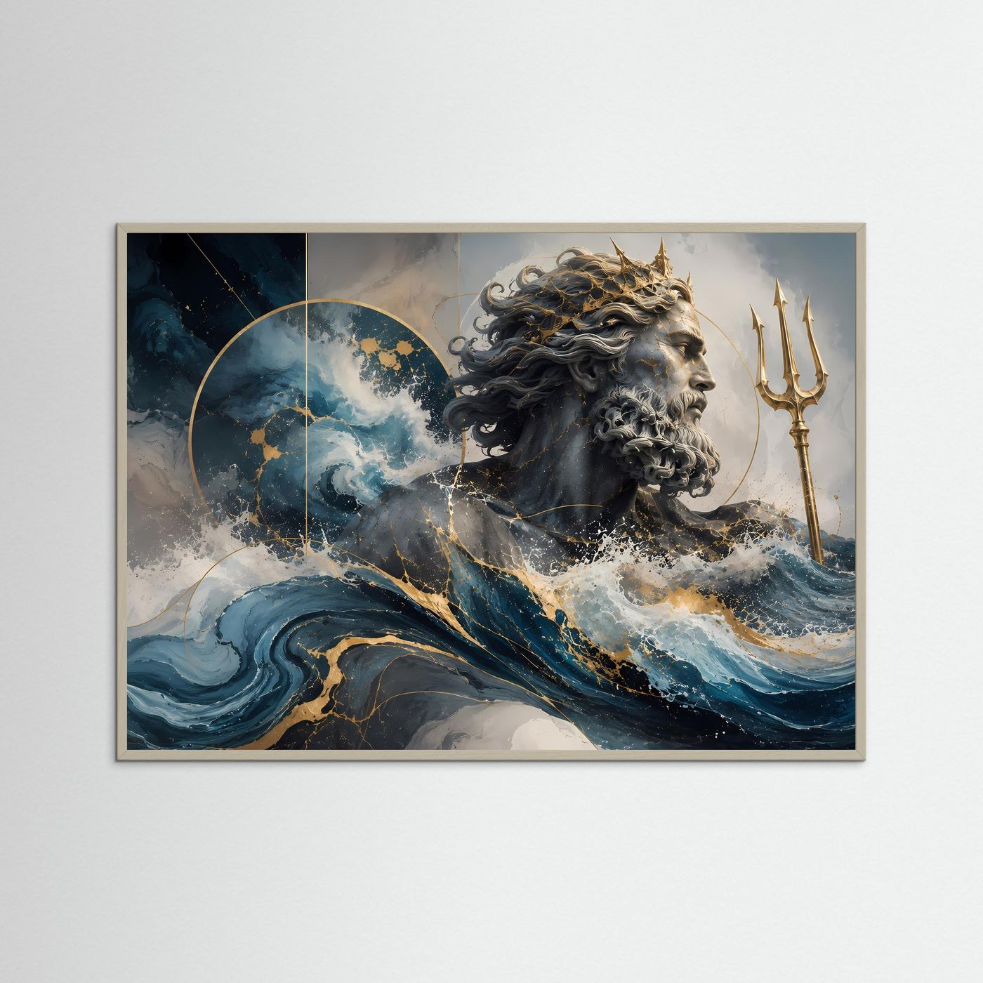 Poseidon – Gott des Meeres | Abstrakte Mythologie in Blau, Gold & Marmor