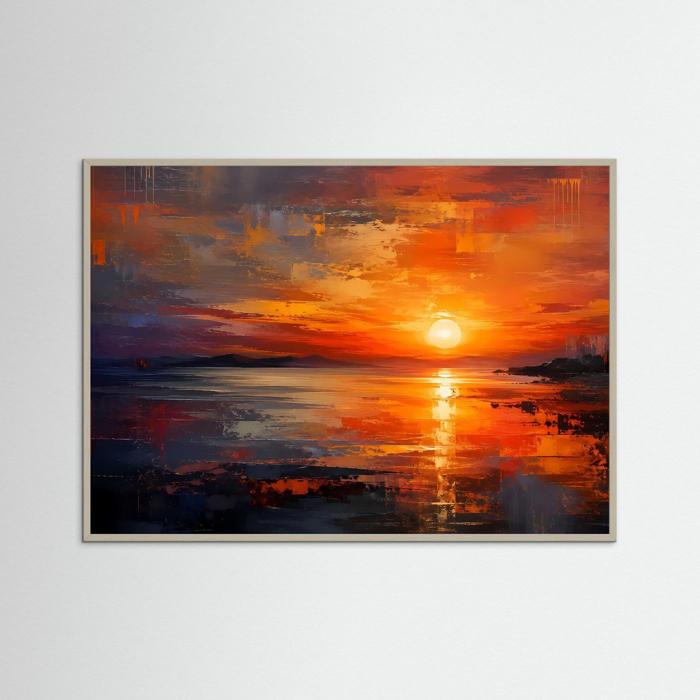 Feuriger Sonnenuntergang am Meer | Abstraktes Landschafts-Poster im Querformat