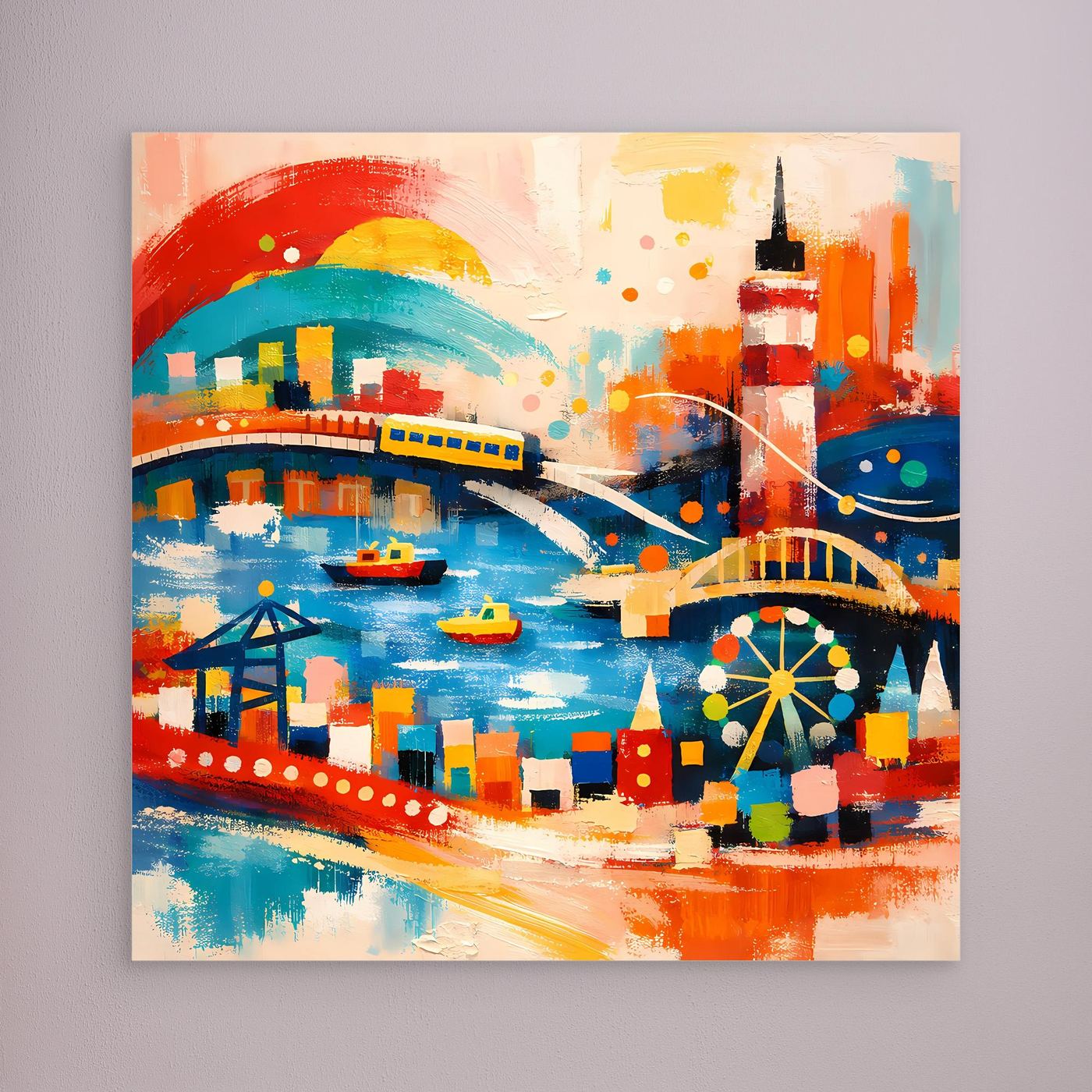 Leinwand Abstraktes Hamburg Hafen Wandbild | Buntes Maritimes Kunstwerk