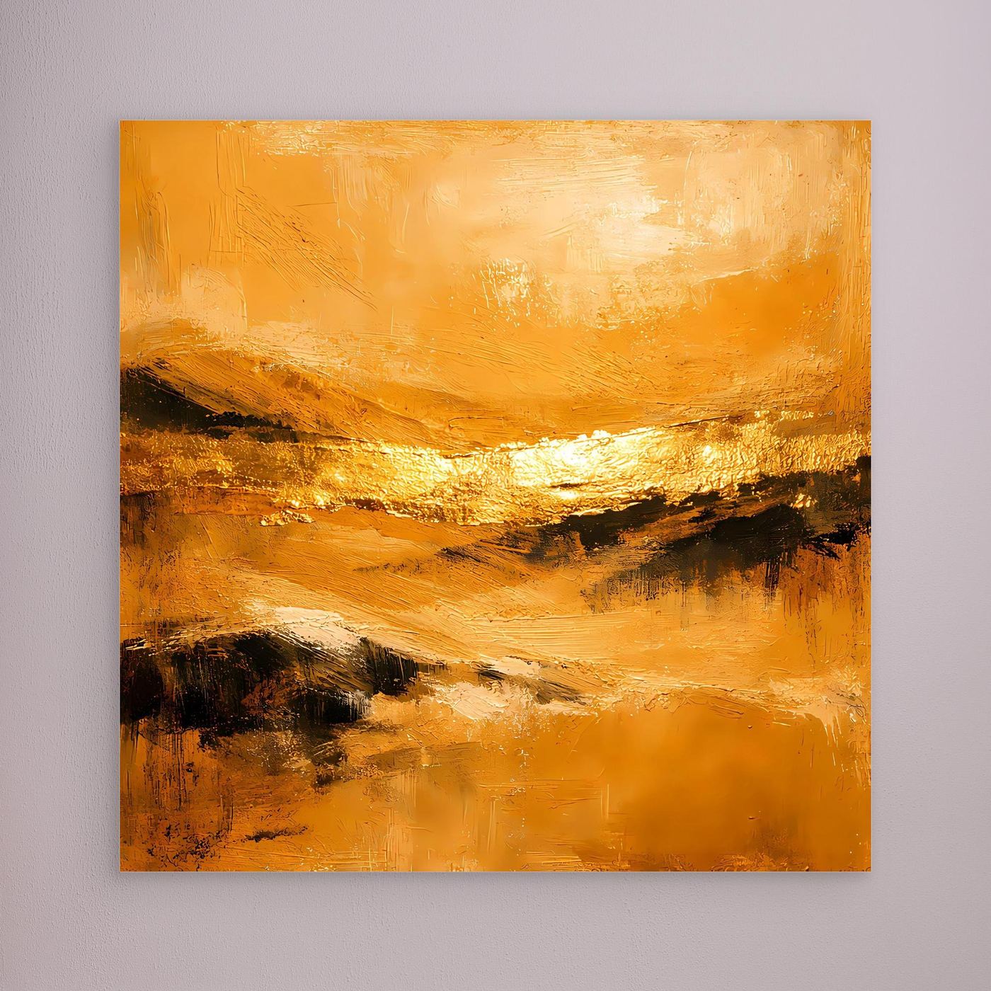 Leinwand Abstrakte Landschaft in Gold und Ocker | Modernes Elegantes Natur Wandbild