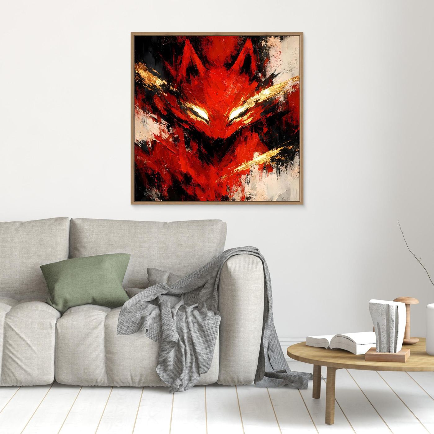 Leinwand Mystischer Kitsune Fuchs in Rot | Abstraktes Japanisches Mythologie Wandbild