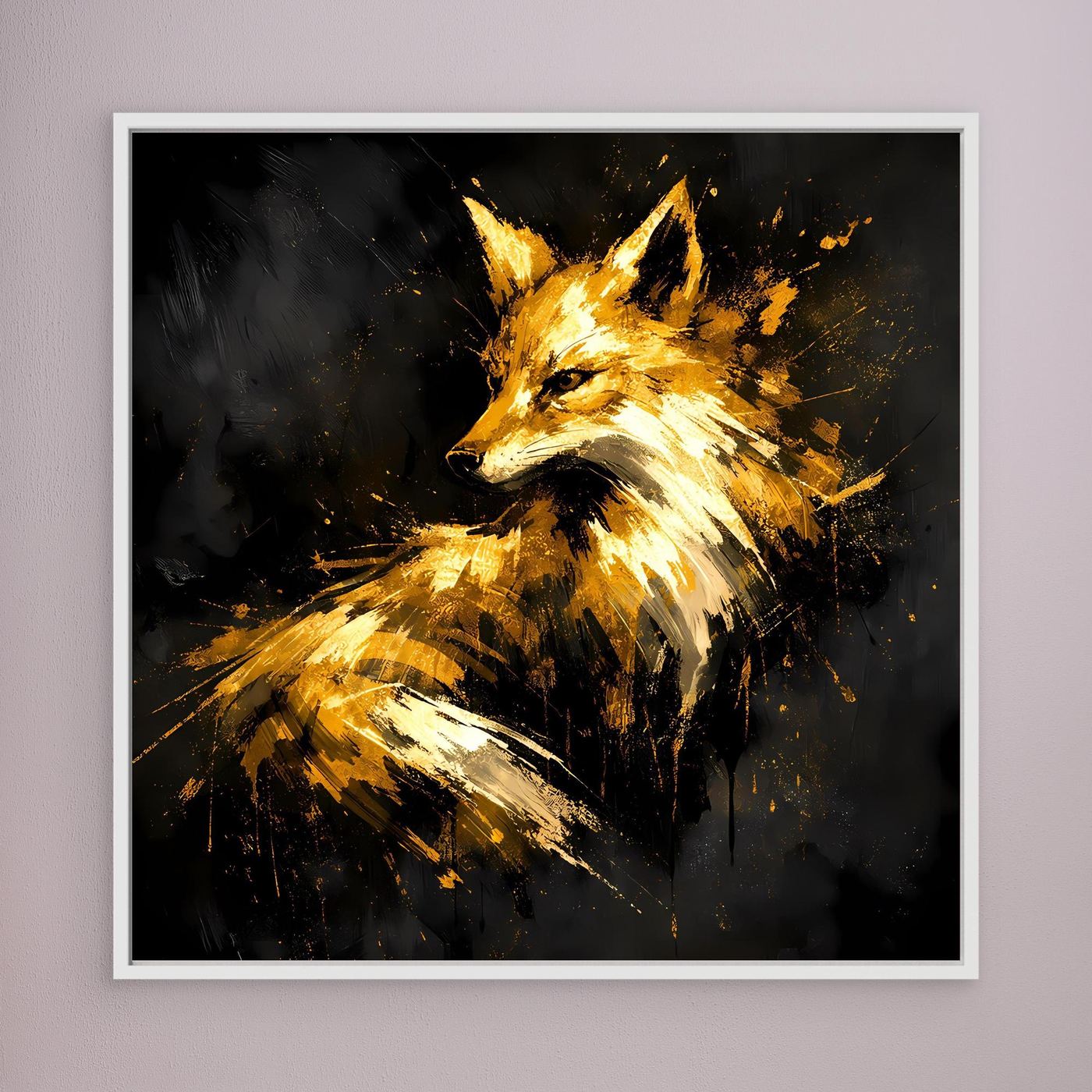 Leinwand Majestätischer Fuchs in Gold und Schwarz | Modernes Abstraktes Wildtier Wandbild