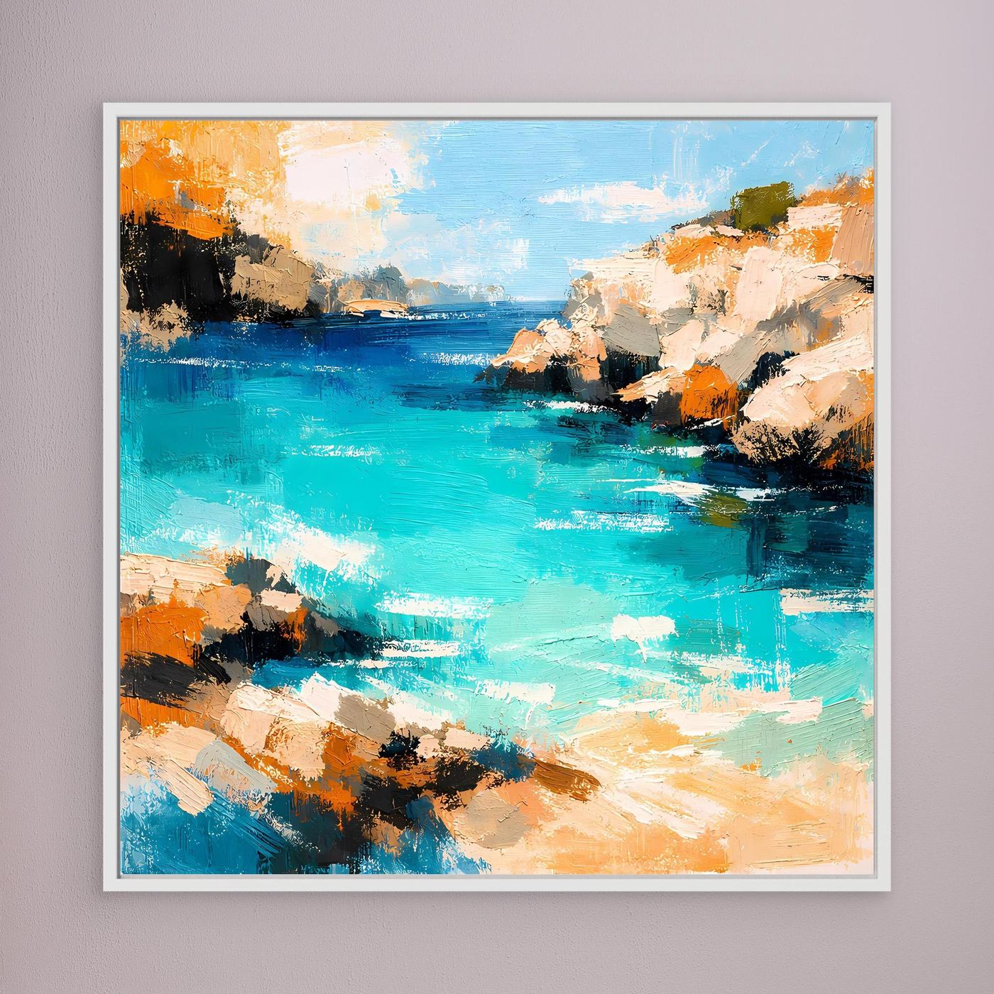 Leinwand Traumhafte Klippenbucht | Abstraktes Mediterranes Küsten Wandbild