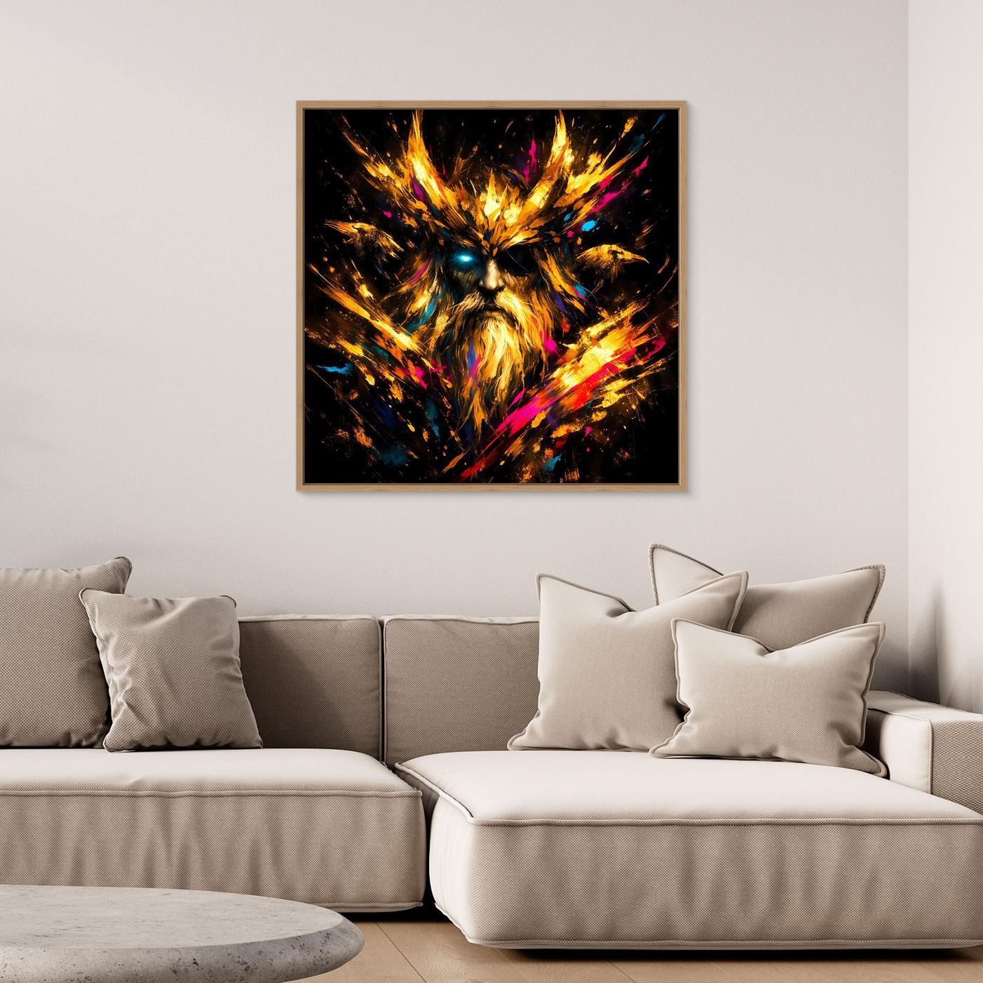 Leinwand Goldener Odin der Allvater mit Raben | Modernes Nordisches Mythologie Wandbild