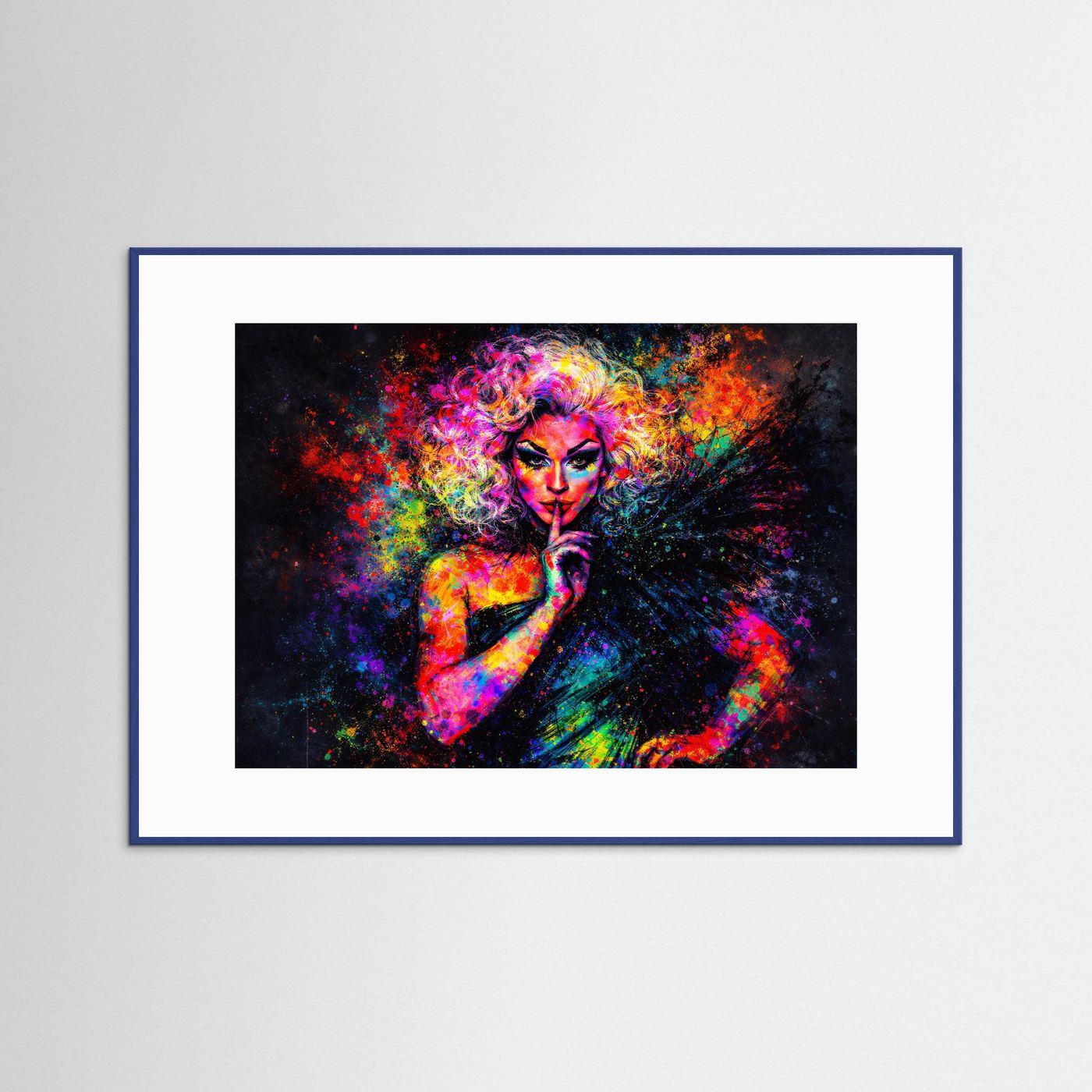 Glamouröse Drag Queen im Farbexplosion-Stil | Pop-Art Porträt Poster Querformat