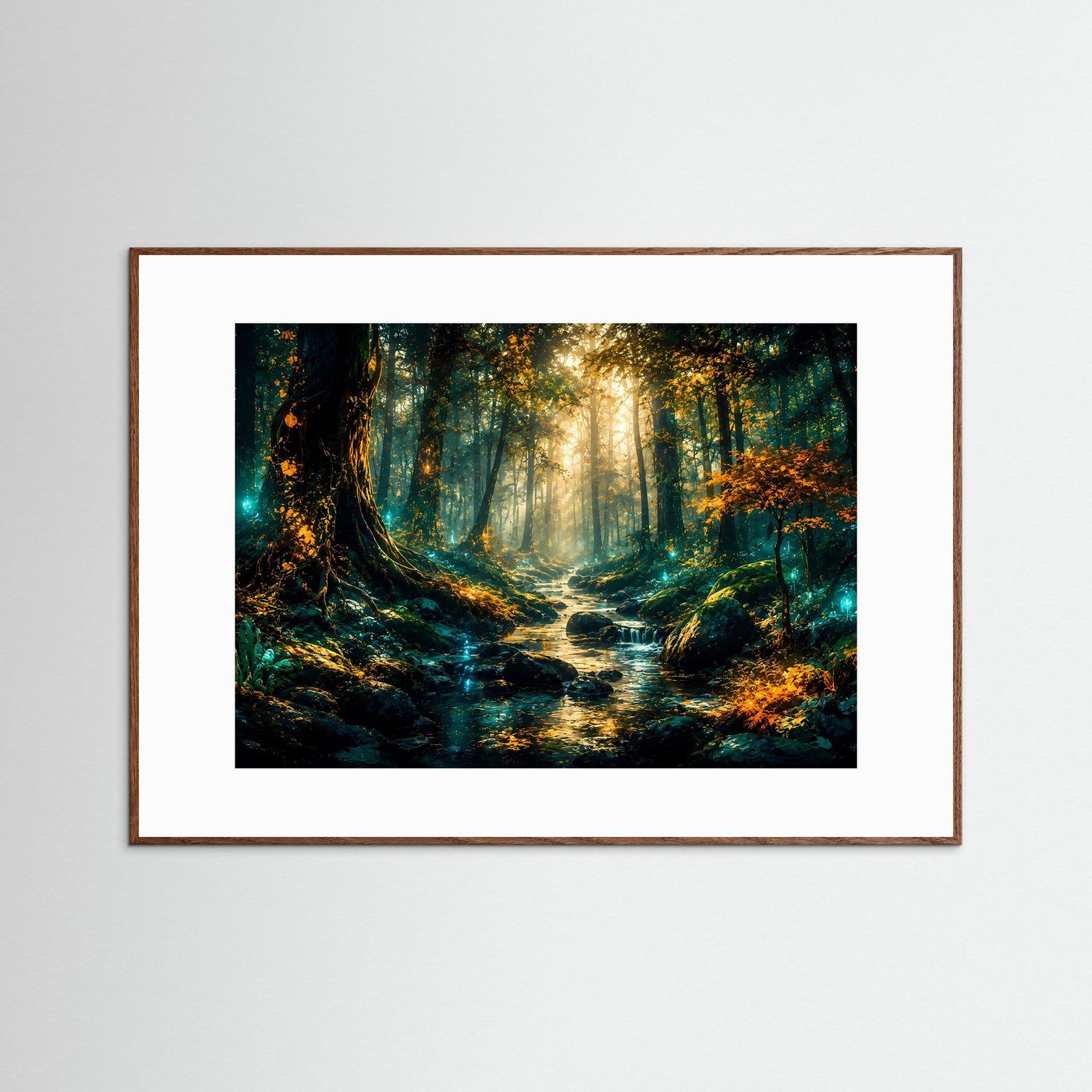 Mystischer Wald Poster | Magischer Wald Bach Wandbild | Fantasy Naturkunst | Moderne Fine Art | Luxus Landschaft Leinwand