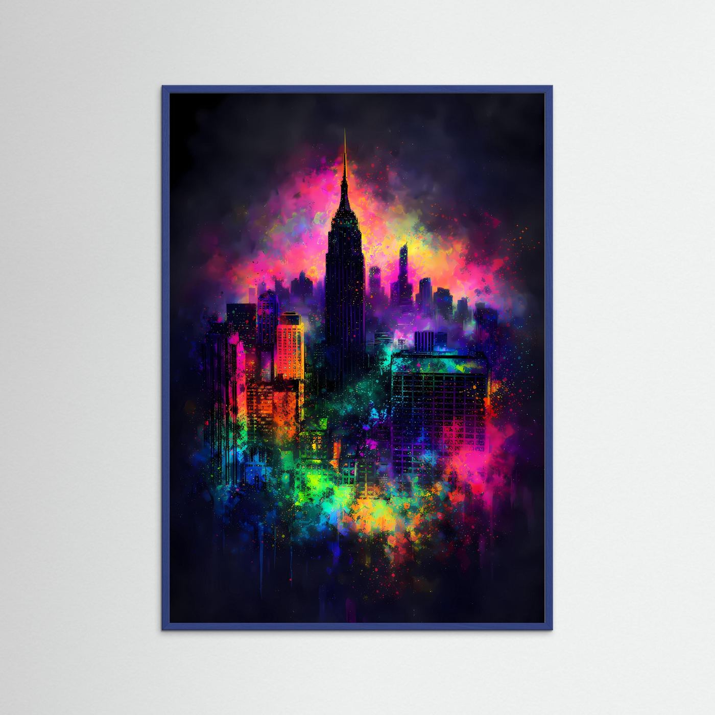 Magische Metropole | Abstraktes New York Skyline Poster in Regenbogen-Neonfarben | Modernes Kunstposter Hochformat