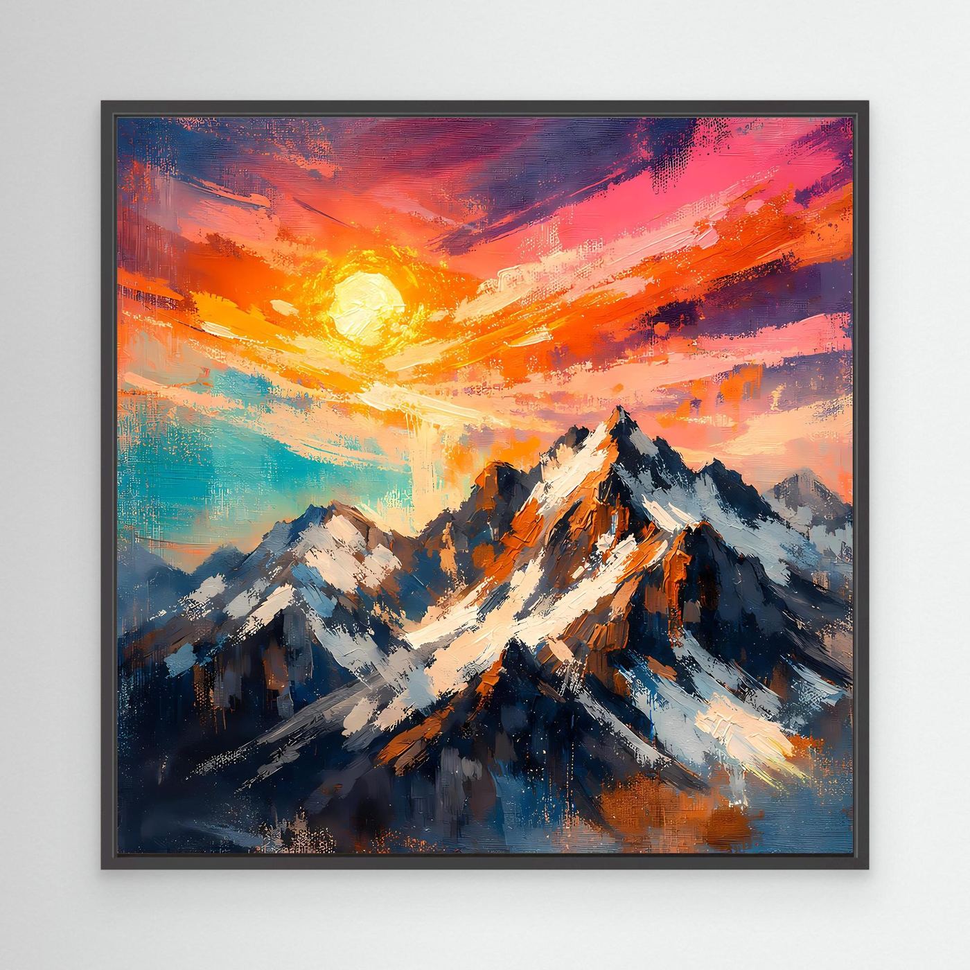 Leinwand Alpenglühen an verschneiten Berggipfeln | Abstraktes Gebirge Wandbild