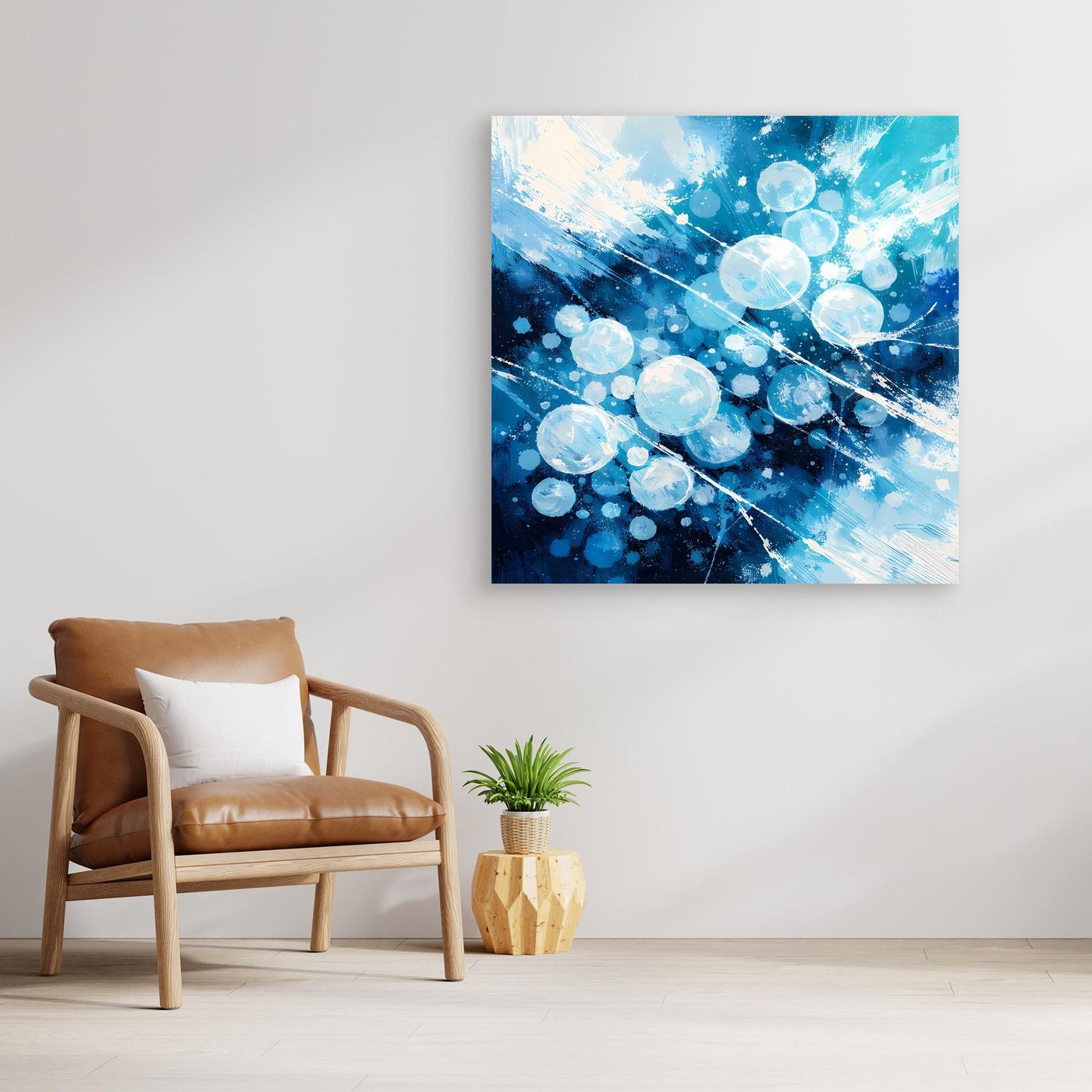 Leinwand Eingefrorene Luftblasen im Eis | Abstraktes Natur Winter Wandbild