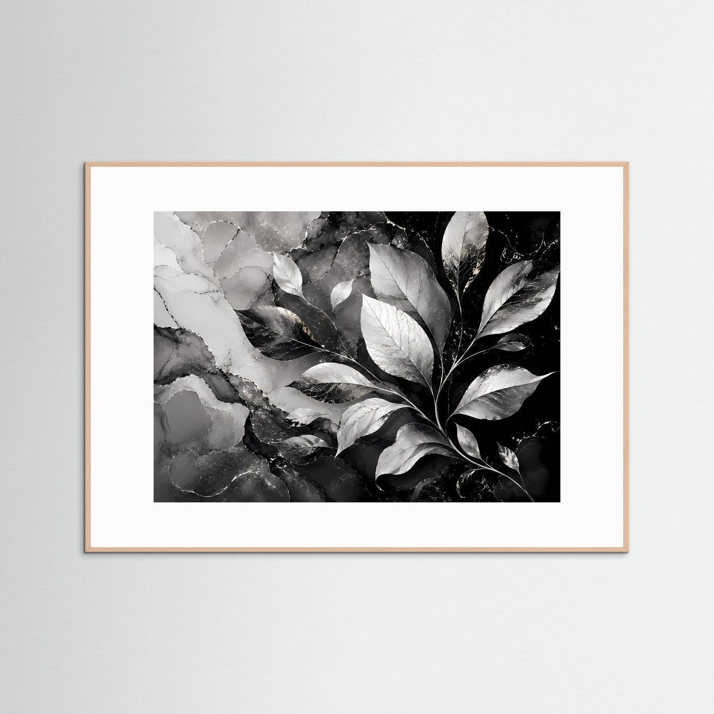 Schwarz Weiß Blätter Poster | Botanische Wandkunst | Abstrakte Natur Blätter Modernes Wandbild
